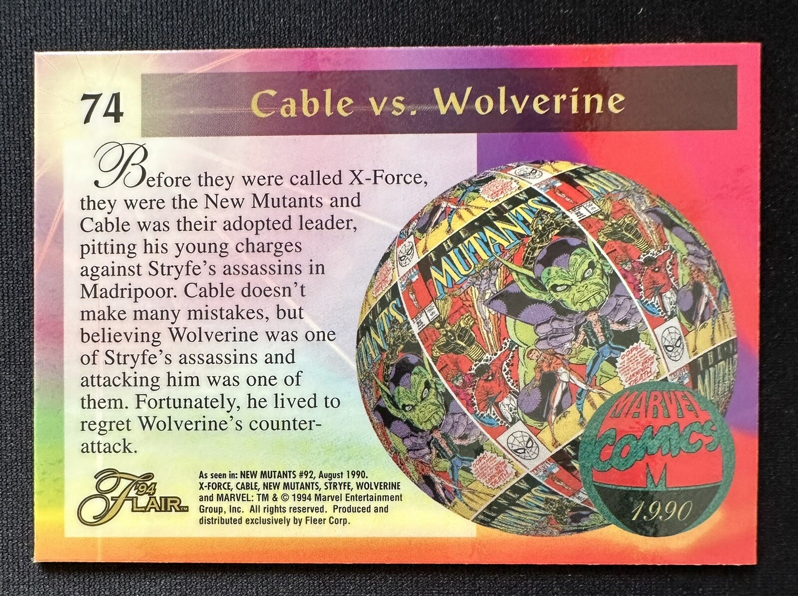 1994 Fleer Flair – CABLE VS WOLVERINE – #74 Marvel Comics