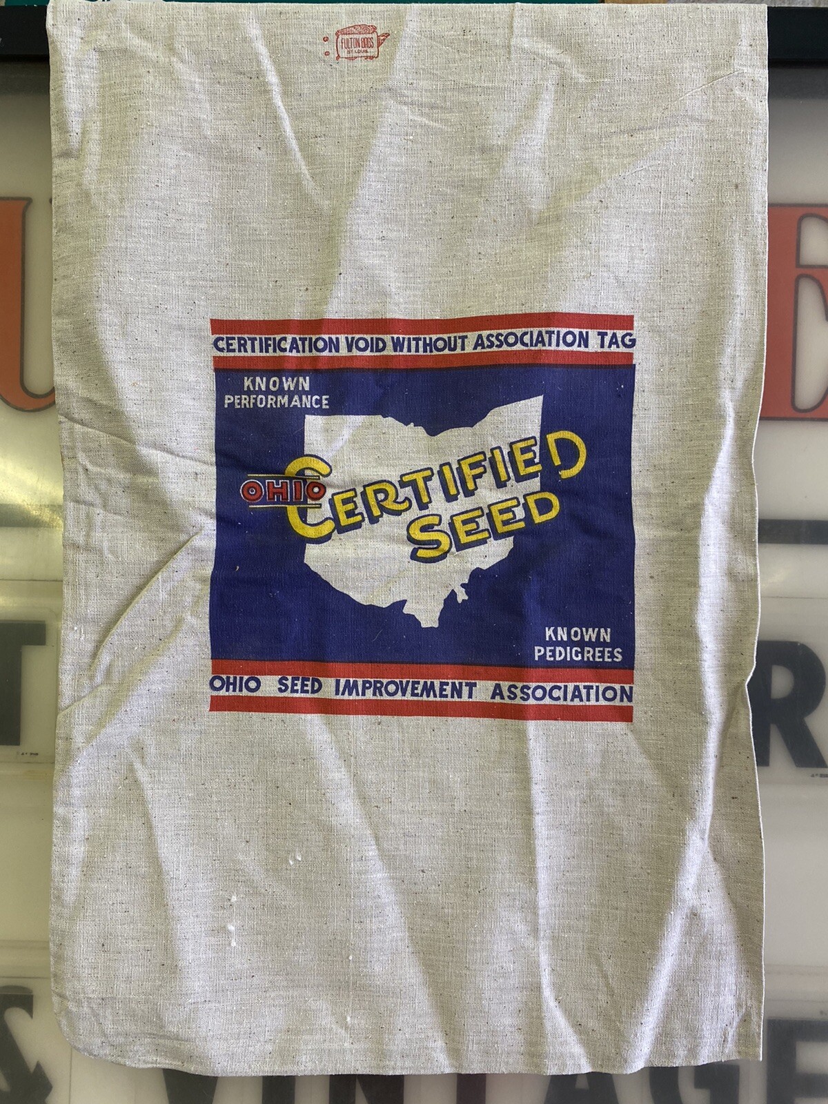 Vintage OHIO CERTIFIED Seed Farm Corn Cloth Bag Sack Ohio Certified UNUSED