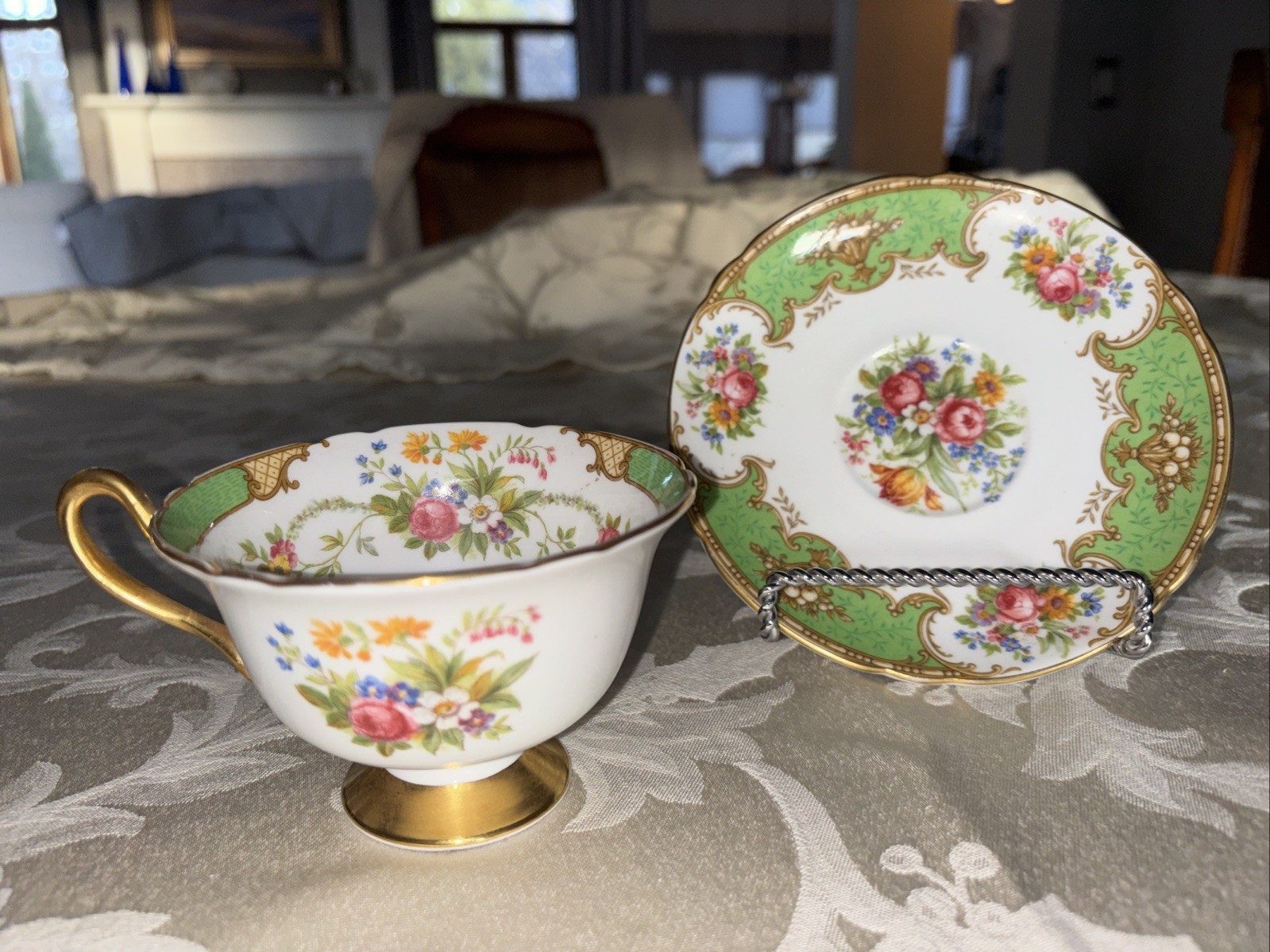 Shelley England Duchess Fine Bone Footed China Cup & Saucer Green