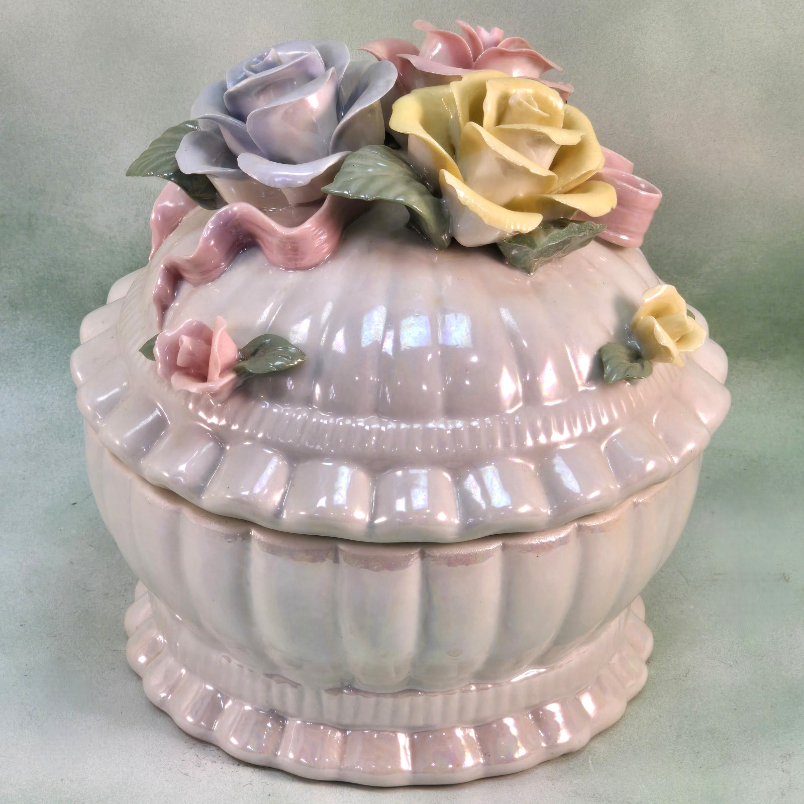 Vintage Floral Pink Trinket Box with Roses Fairycore Princess 5.5″ Tall 6″ Wide