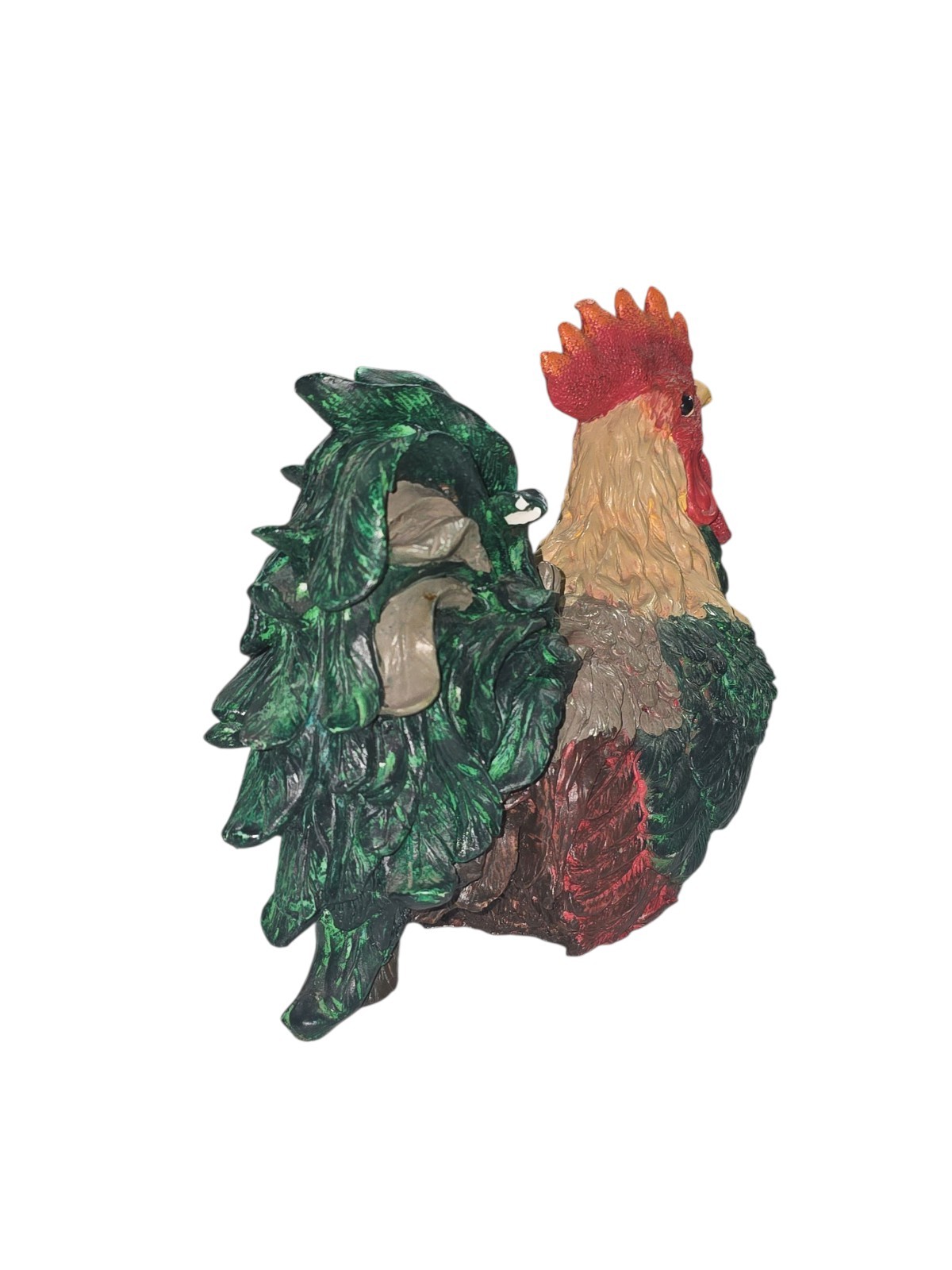 Vintage ABC Distributing Sitting Rooster 9.5x5x7.5 Green Red Beige Gold