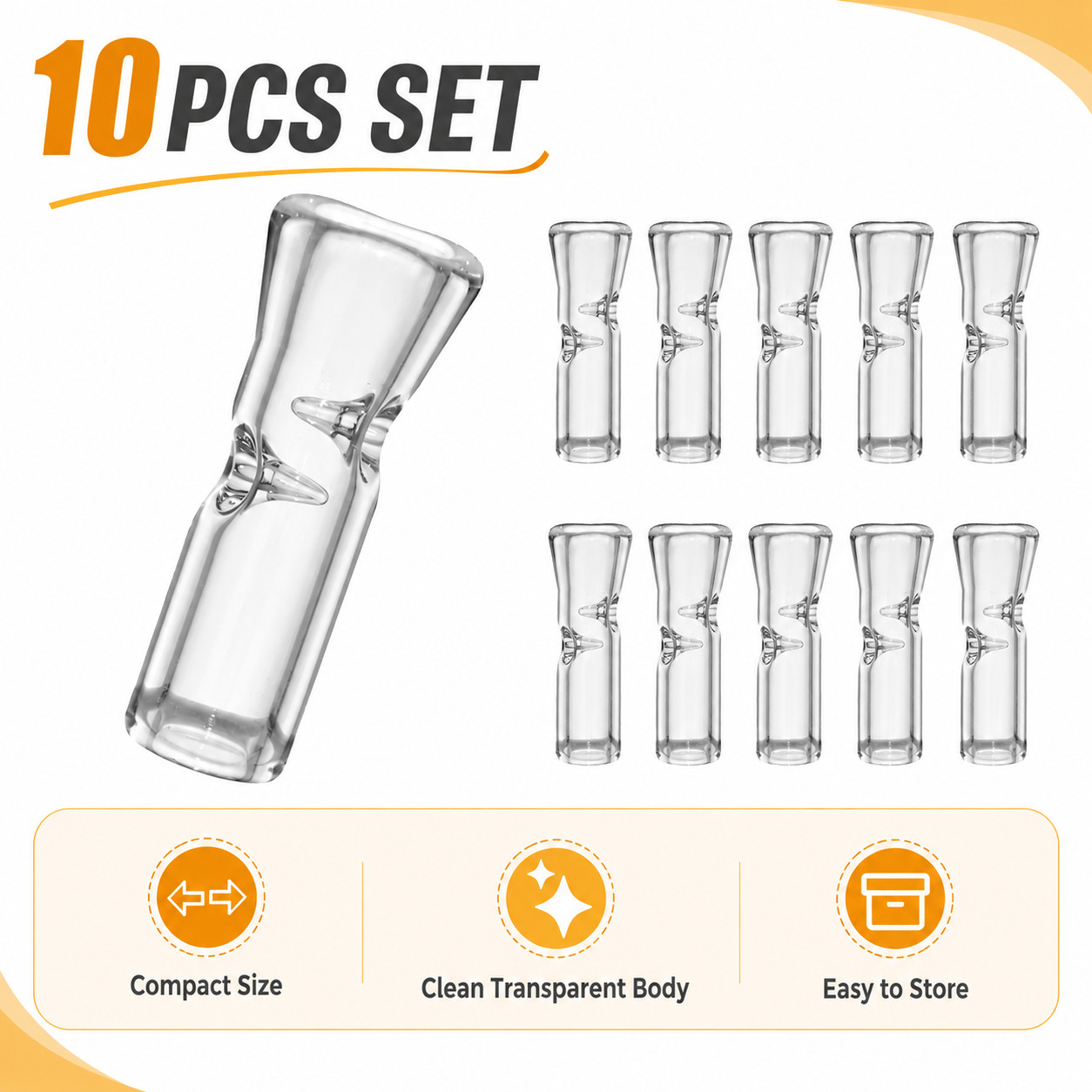 Medium Size Glass Filter Tips for Cigarettes 10PCS Clear Reusable Ø9mm 35mm Set