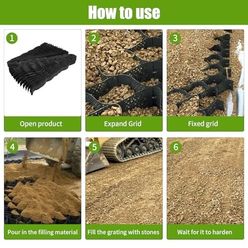 9×17 ft Geogrid Gravel Grid, 2 Inch Thick Geocell Ground Grid, 155 sq ft Expansi