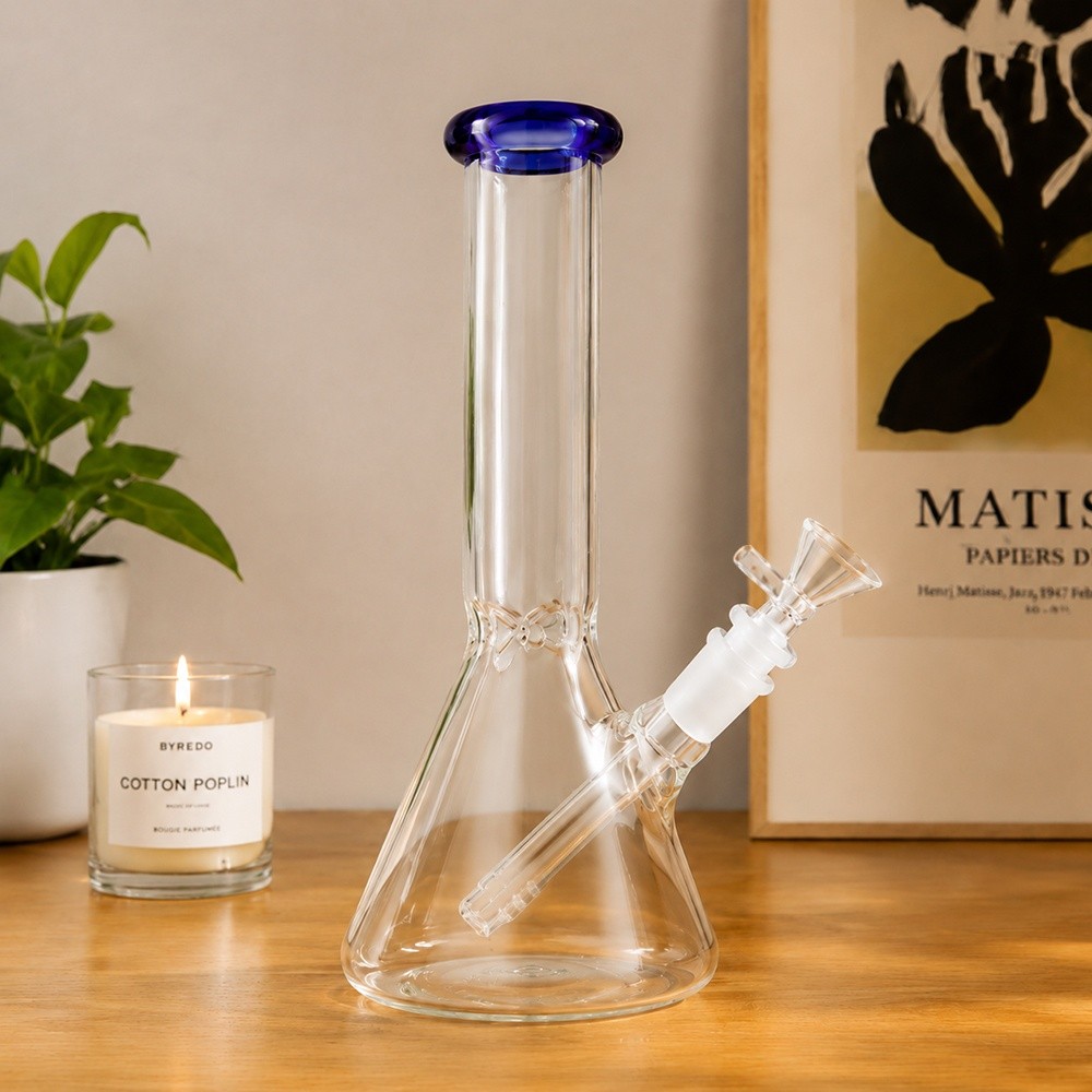 10 inch Heavy Glass Bong Water Pipe Smoking Bong Beaker + 14mm Bowl Hookah Blue