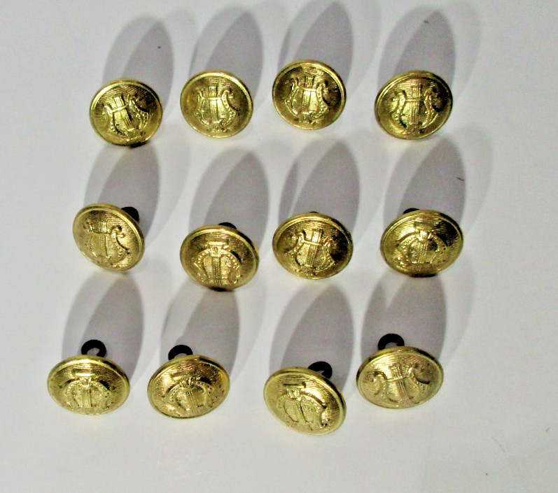 Military Brass Lyre Harp Button Goldtone Metal Music Band -5/8″ Diameter