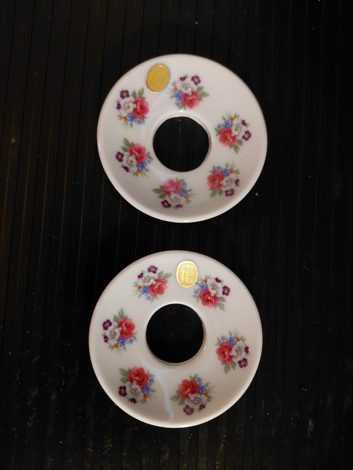 Western Germany vintage candle drips w/flowers set of 2