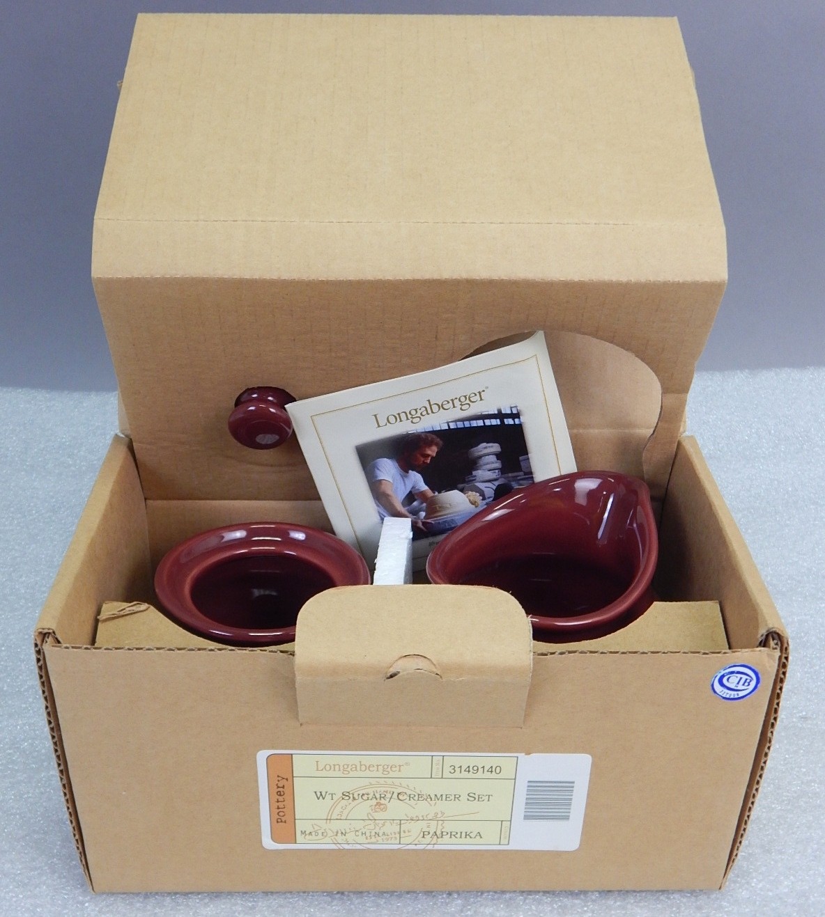 Brand New Longaberger Pottery Paprika Creamer Sugar Set Lid 3149140 NIB