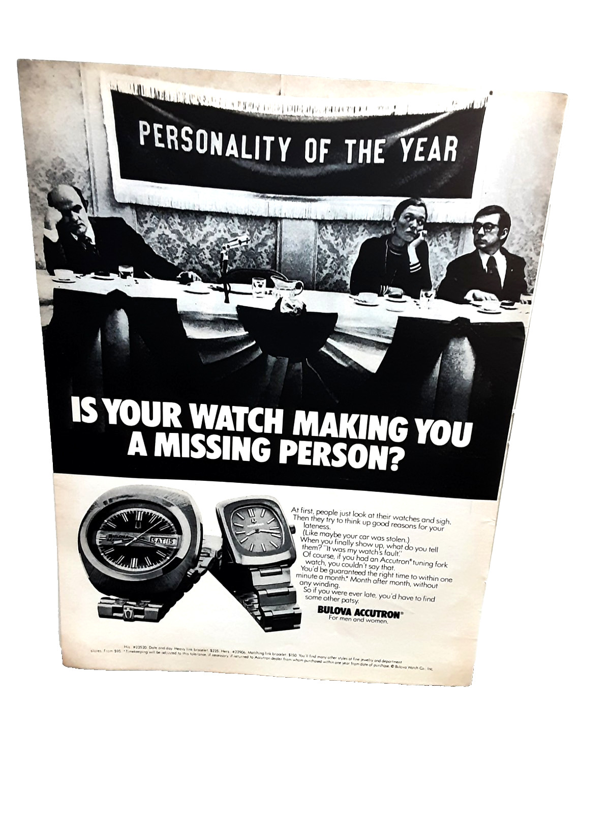Vintage 1974 Bulova Accutron Watch Print Ad – Personality of the Year