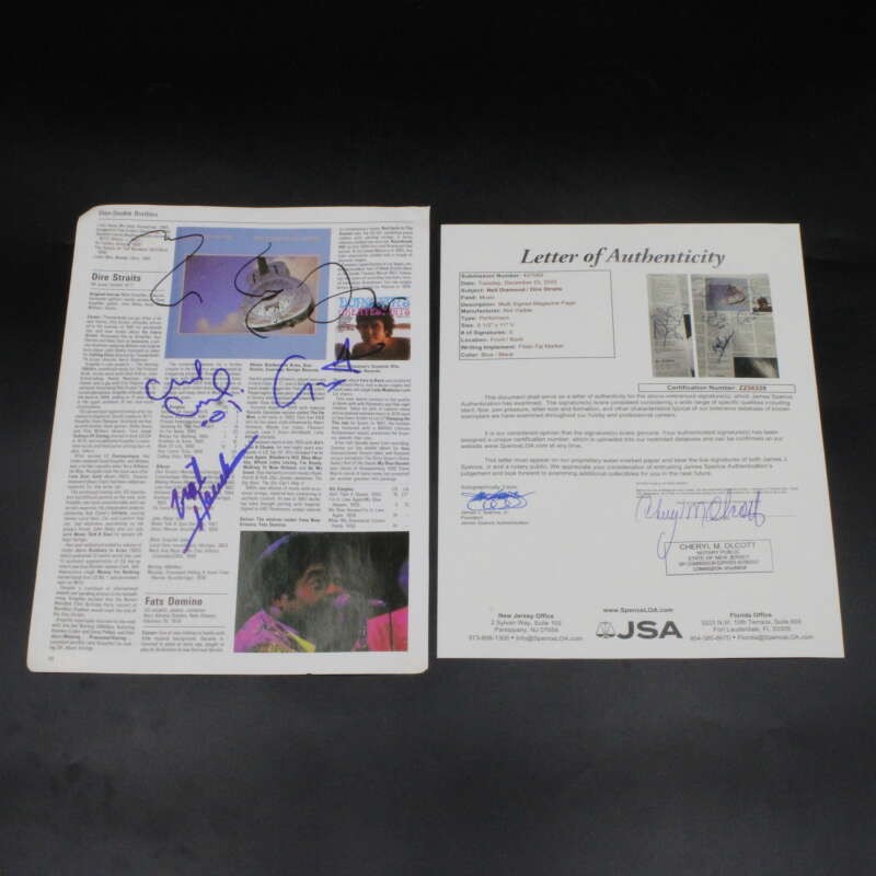 Mark Knopfler/Neil Diamond +Dire Straits Signed Page Autograph JSA LOA ZJ21871