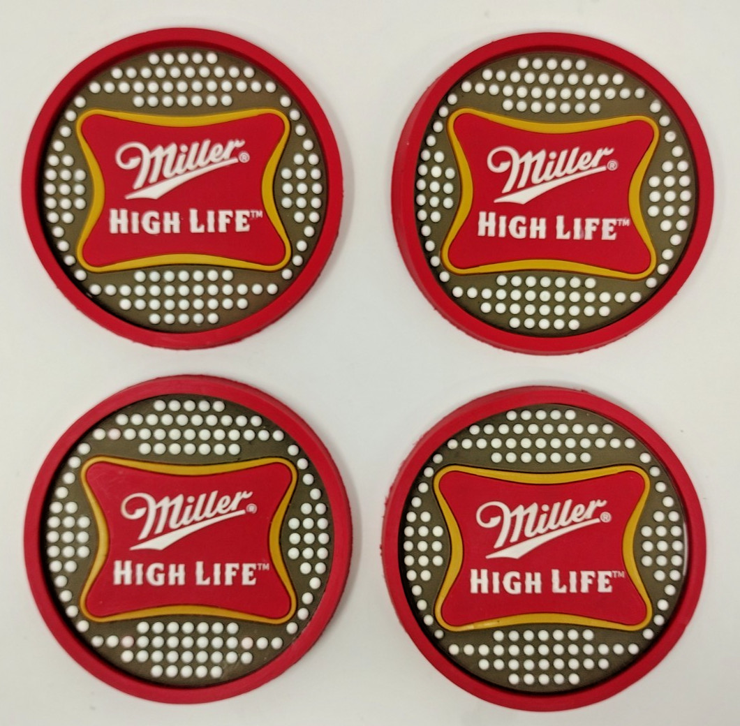 Miller High Life Rubber Coaster Set of 4 Barware Stocking Stuffer Beer Man Gift