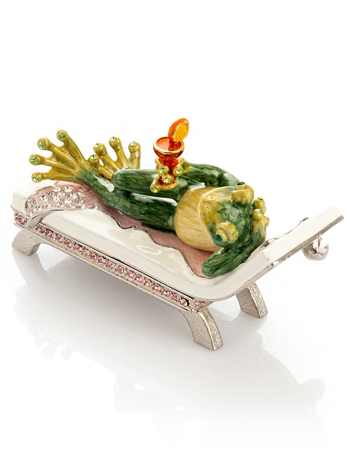 Keren Kopal Frog drinking a cocktail Trinket Box Decorated & Austrian Crystals