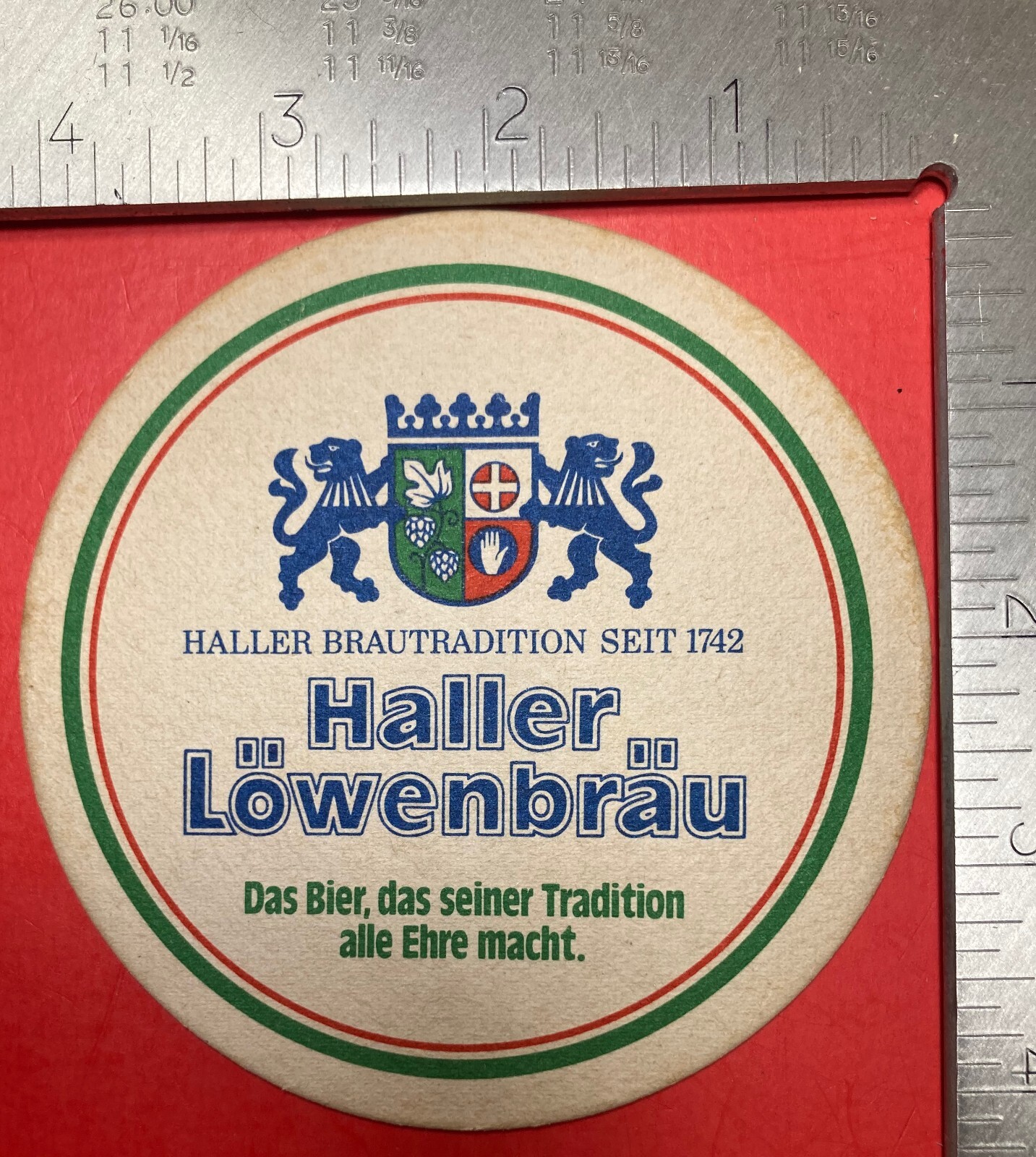 HALLER LOWENBRAU Löwenbräu 4.2 INCH ROUND BEER COASTER RARE VINTAGE
