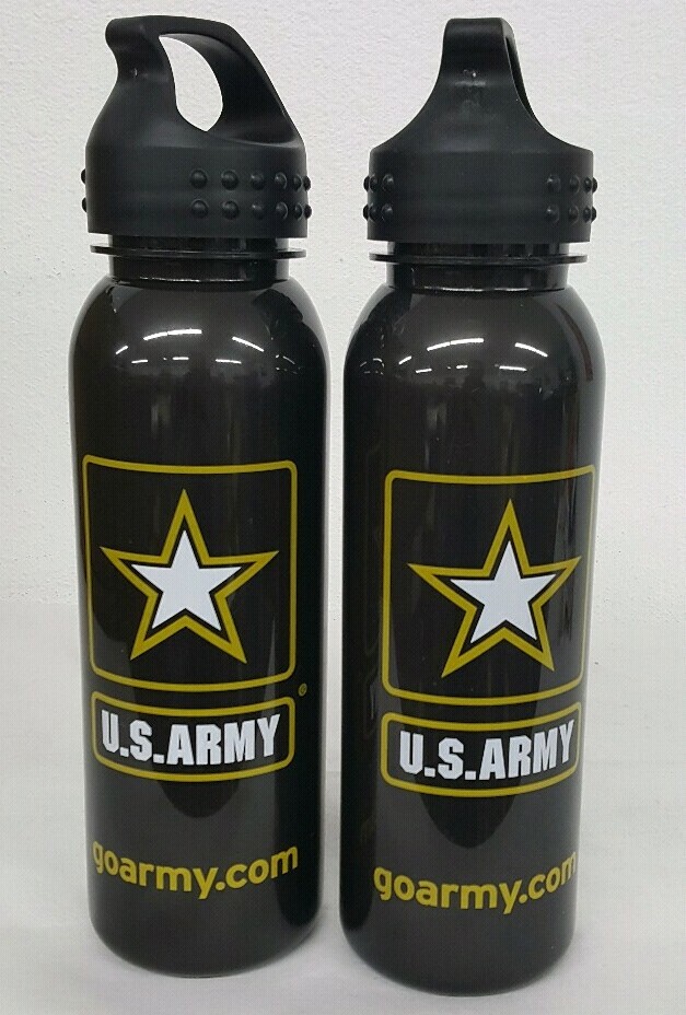 Lot of 2 United States U.S. Army Black Plastic Sports Fitness Water Bottles NEW