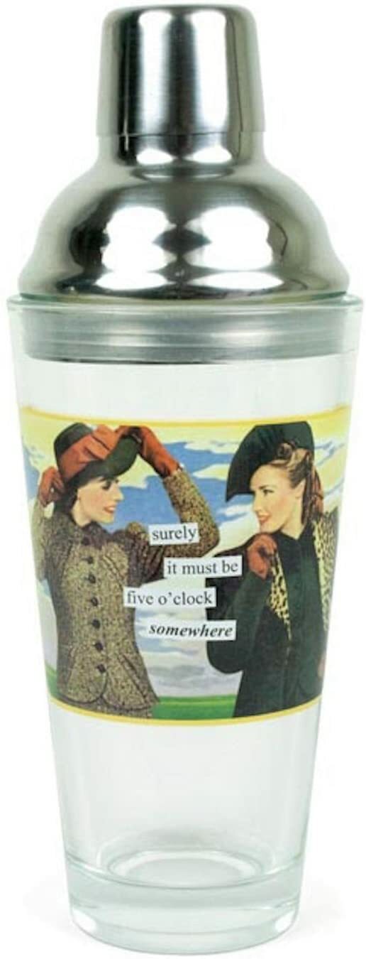 Anne Taintor Stainless Steel Cocktail Martini Shaker, Five O’clock somewhere