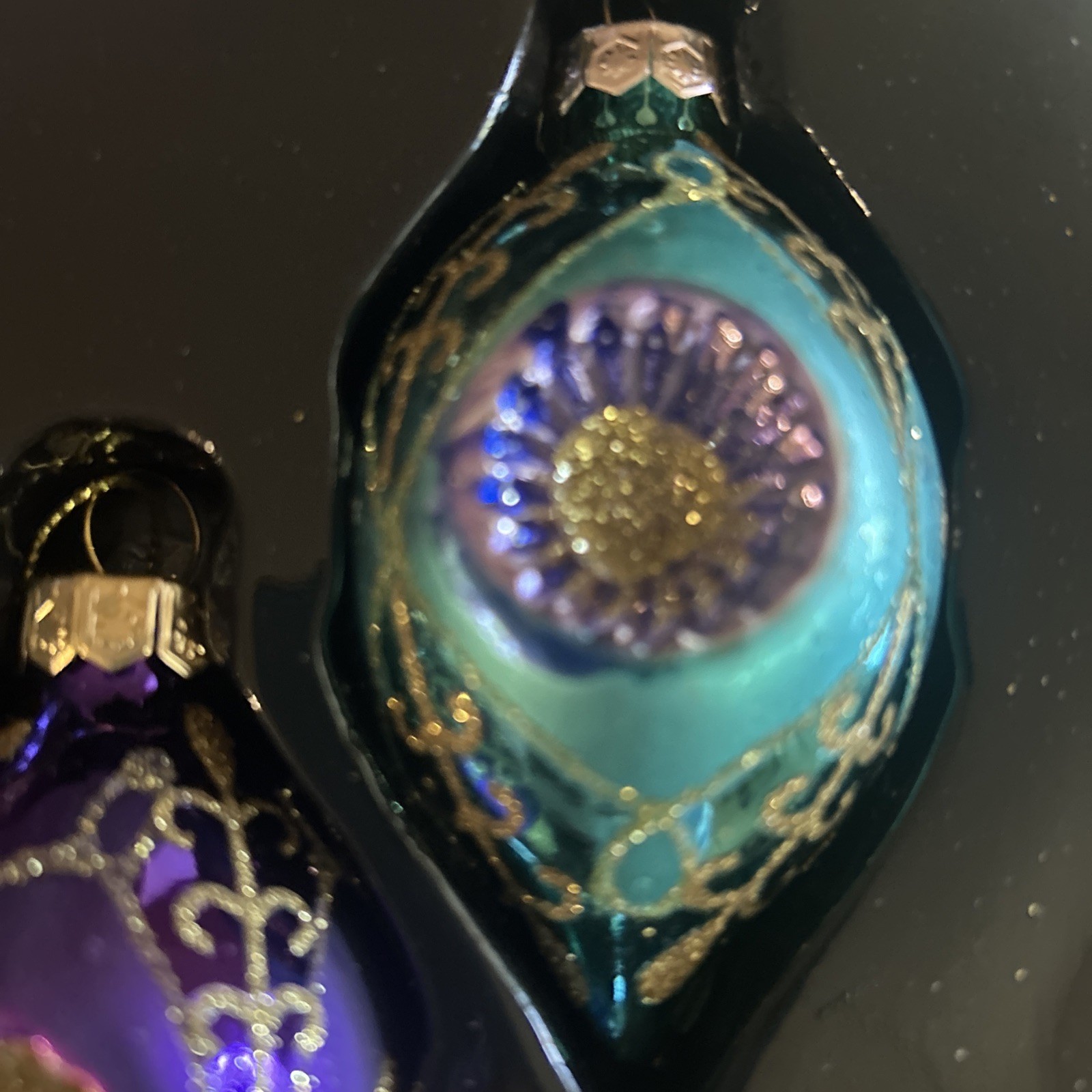 Kurt S. Adler Traditional Glass Christmas Teardrop Ornaments Set 5 Multi Color