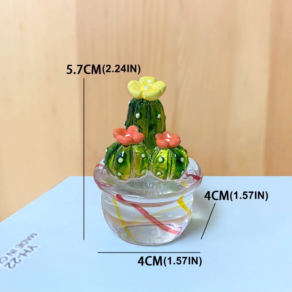 Handmade Blown Glass Cactus Figurines: Miniature Crystal Decor Set