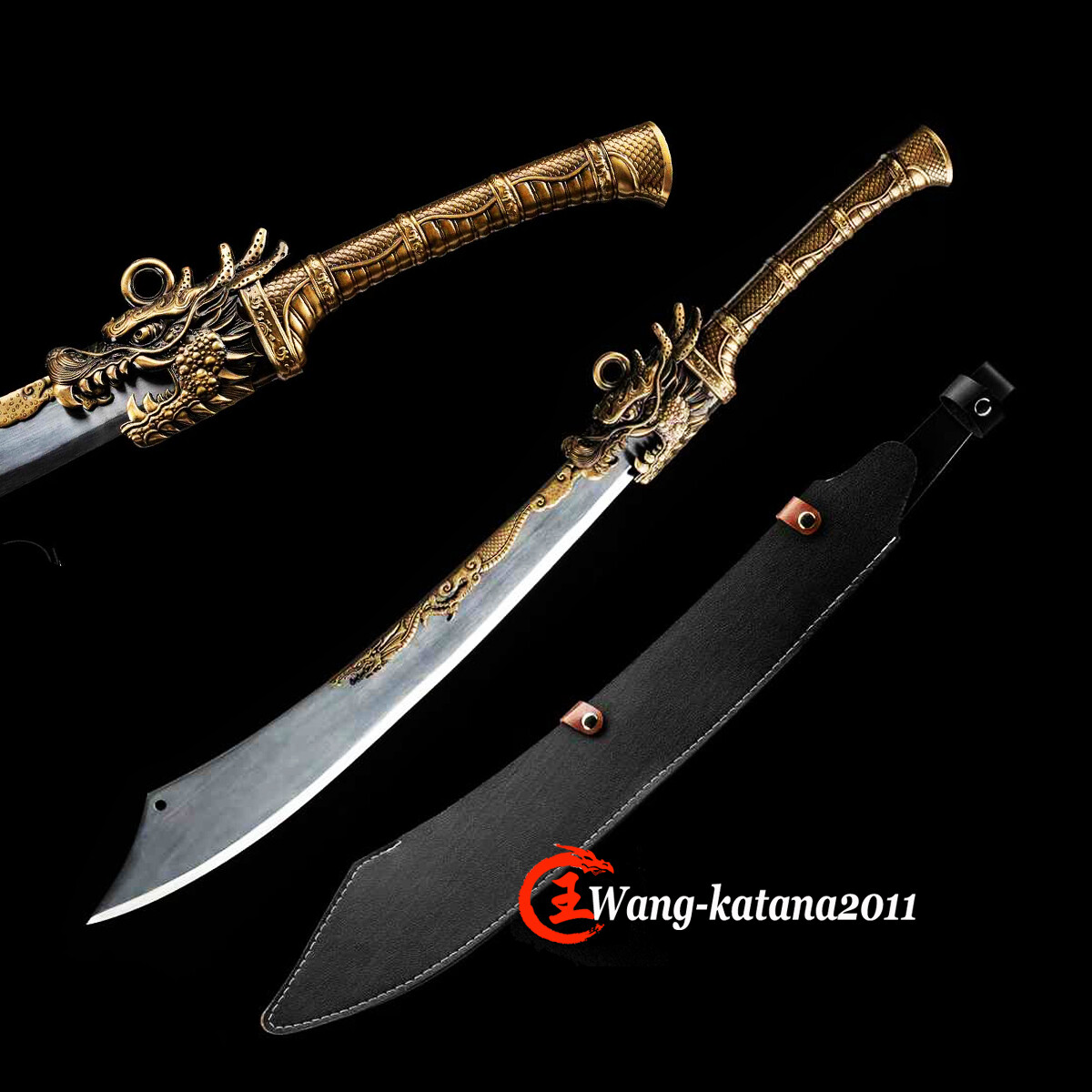 Sharp Chinese Broadsword Dragon Theme Kung Fu Dao Sword Manganese Steel Leather