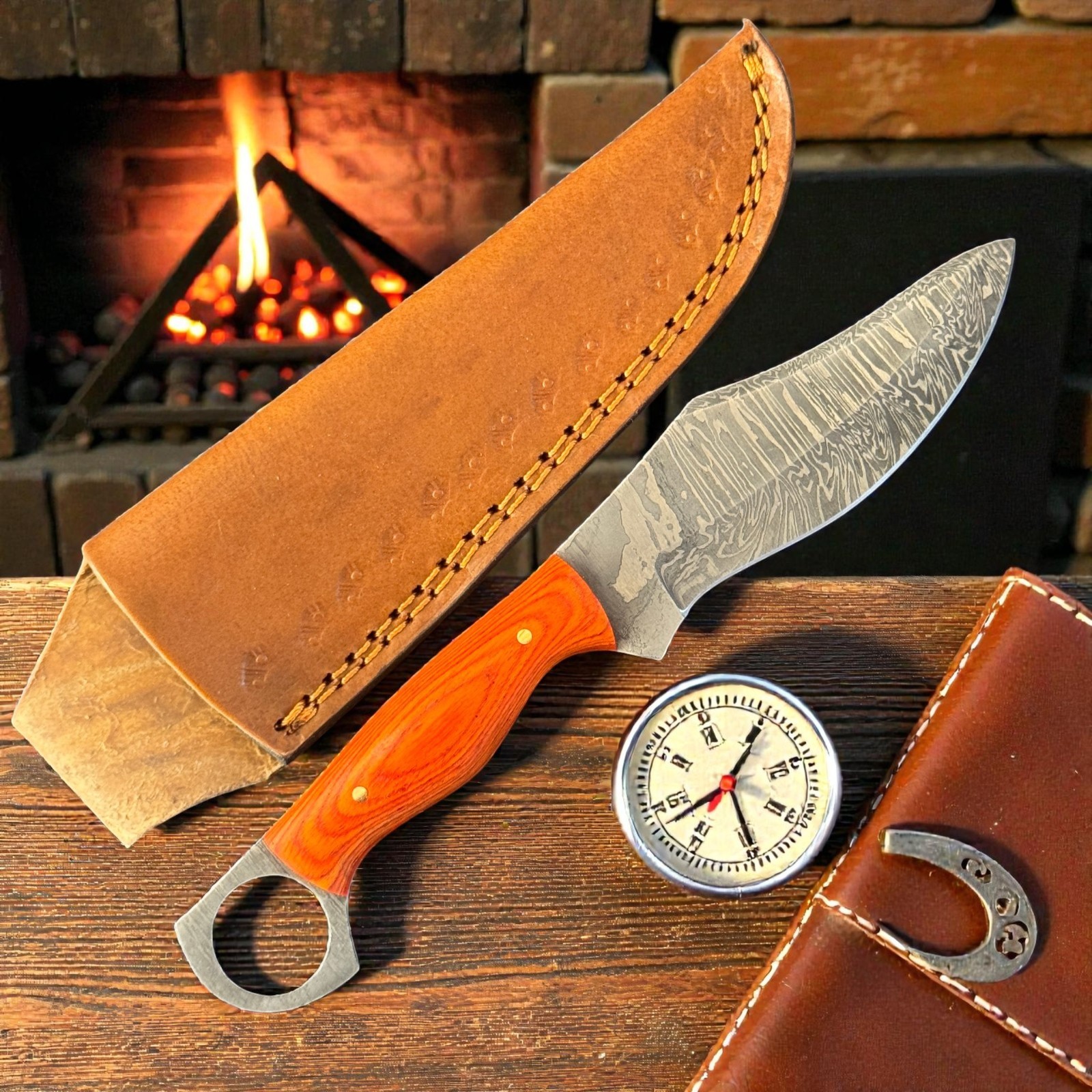 8.25″ Firestorm Damascus Steel Drop Point Skinner Hunting Knife TX 1272 ai