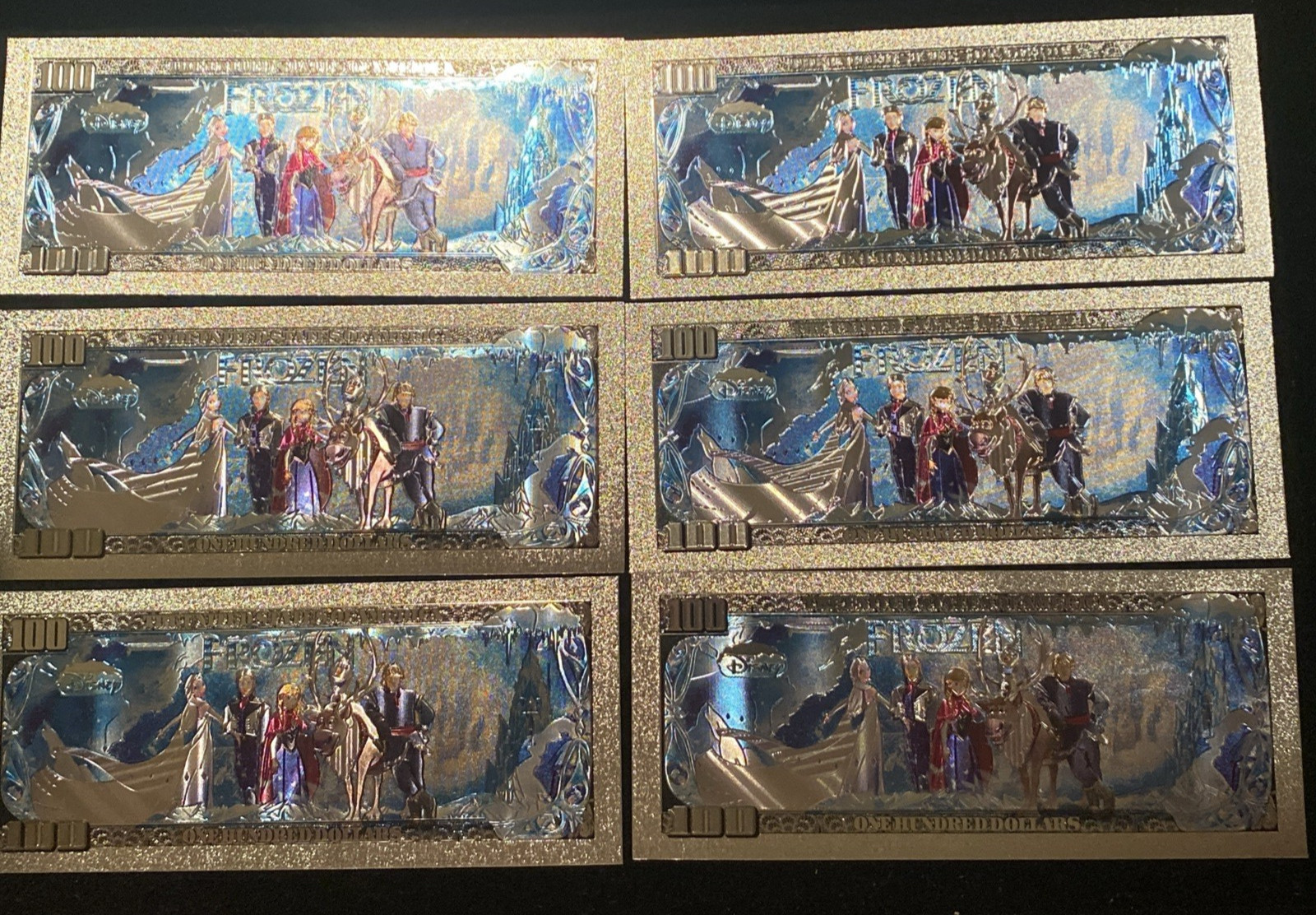 Frozen Silver Foil Novelty Banknote Set of 6 w/ COA Anna Elsa Olaf Kristoff