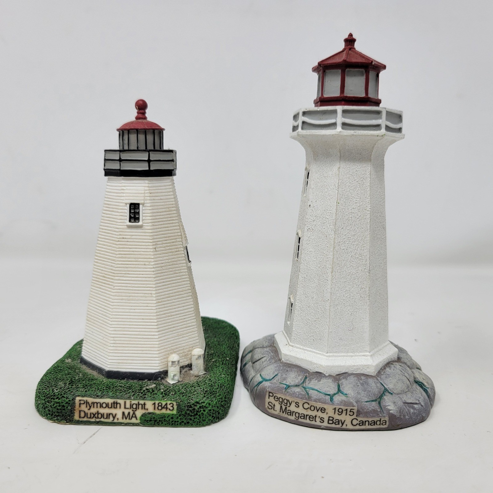 Lefton Lighthouse Figurines Set Plymouth Light 1843 & Peggy’s Cove 1915 Resin