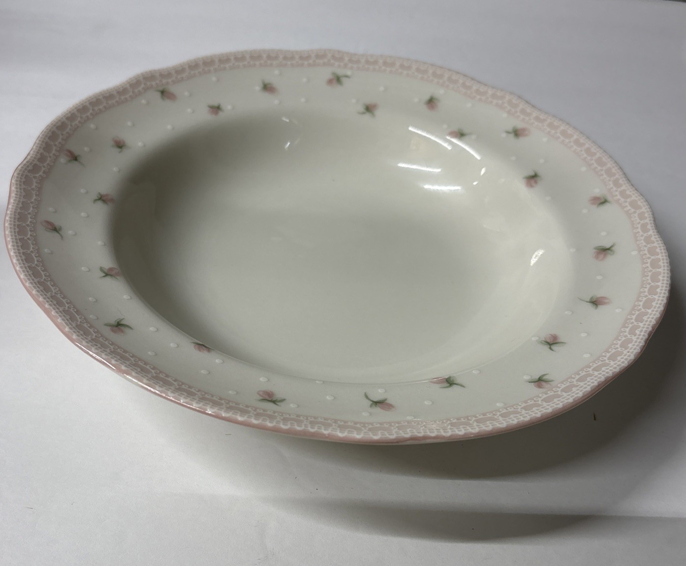222 Fifth Stephanie Fine China Porcelain Rimmed Soup Bowl Roses, Raised Design