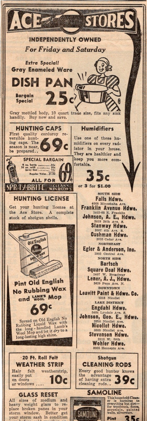 1930’s Ace Hardware Consolidated Stores Newspaper Print Ad Household Items Price