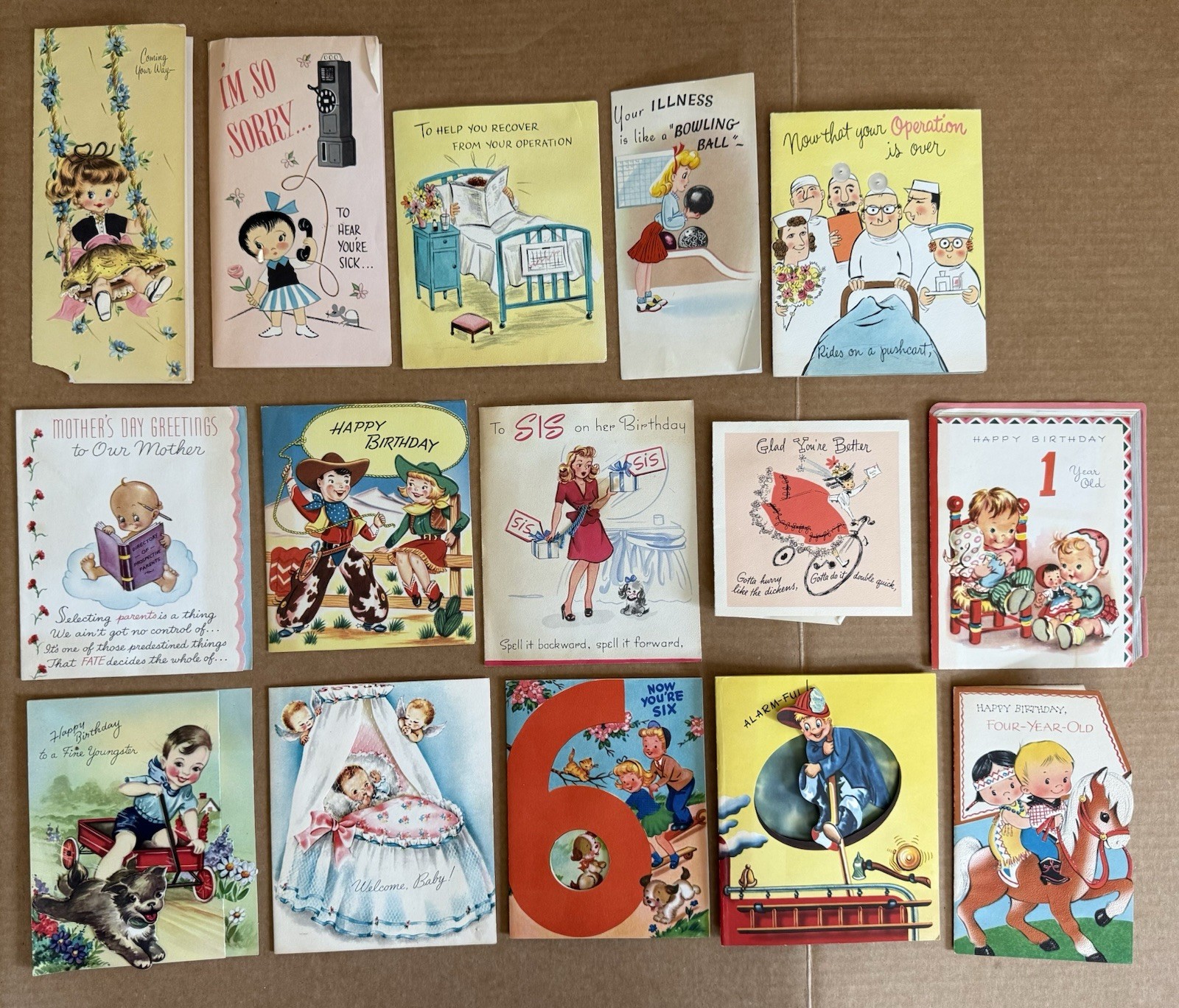 Vintage Greeting Cards All Occasions Child Girl Baby Used Damaged Lot Of 15