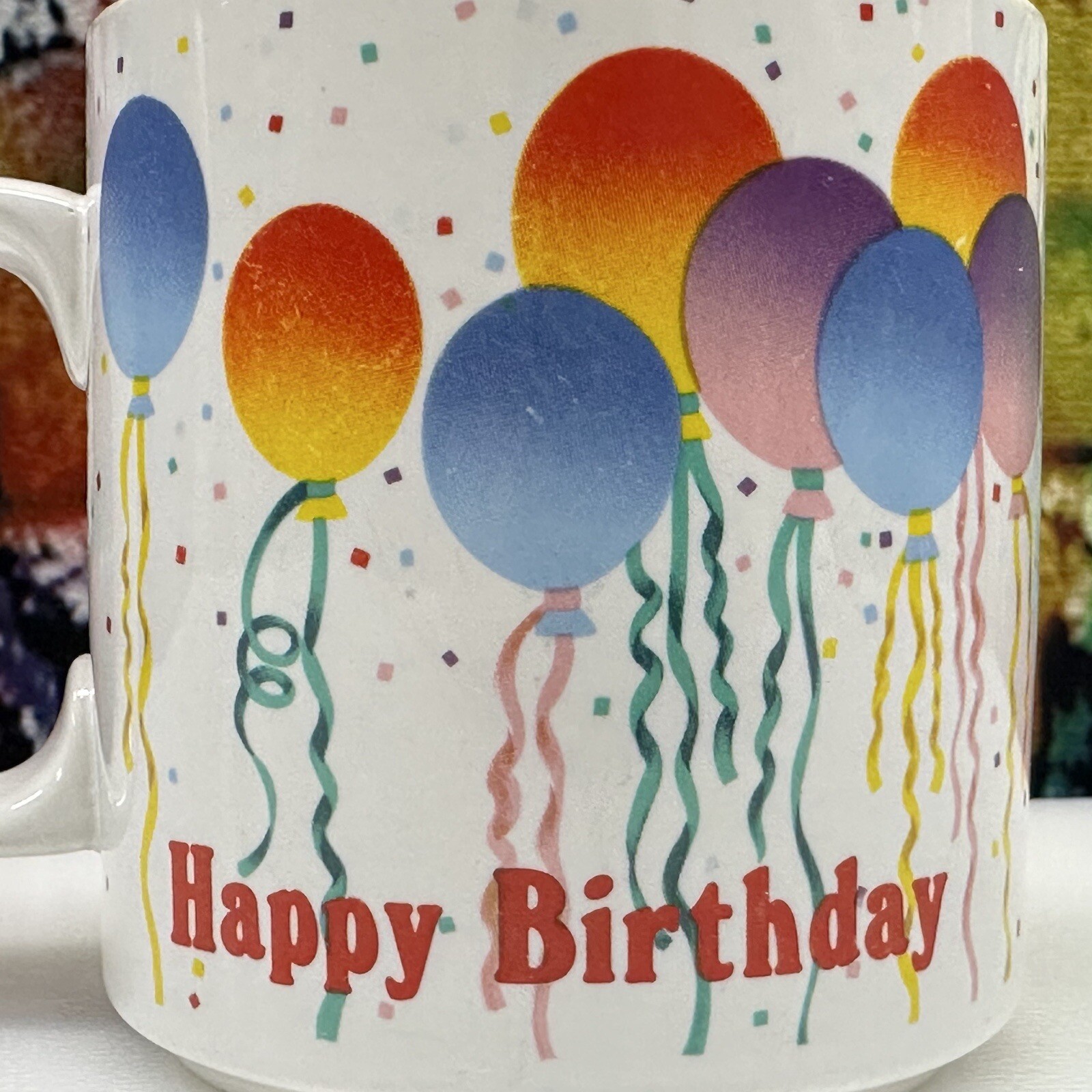 Happy Birthday RUSS Coffee Mug Cup Balloons Confetti Party Present Gift Clean!