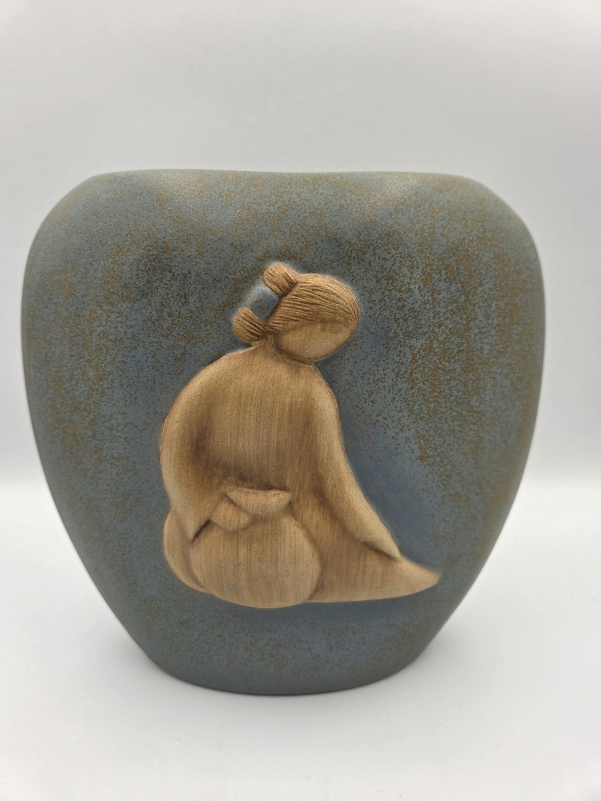 Jack Black Studio Art Pottery Vase Blue Geisha Relief Signed Handmade Ceramic