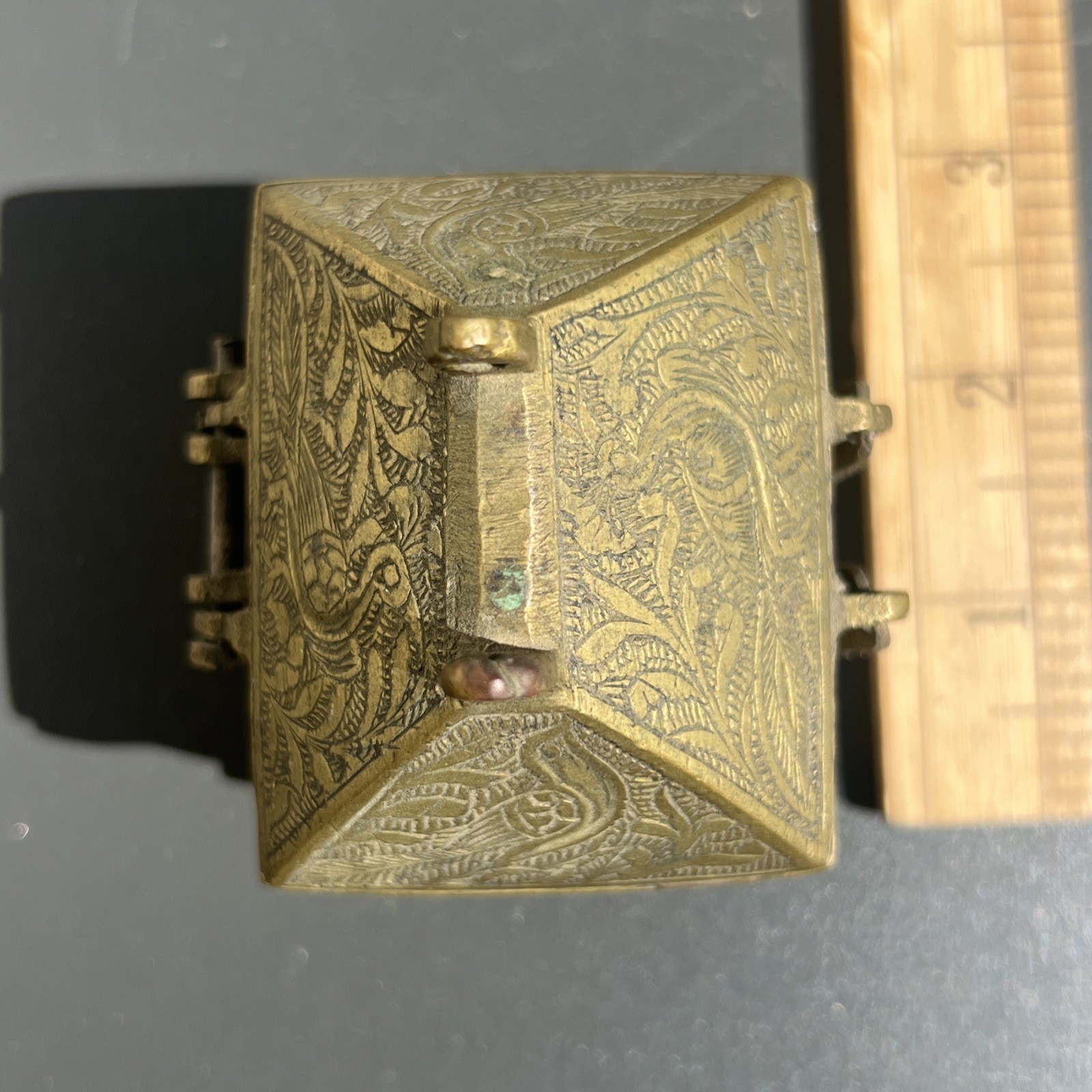 Antique Indian Brass Paan Daan Box Casket Peacock Betel Nut Box Odisha 2.5 x 2in