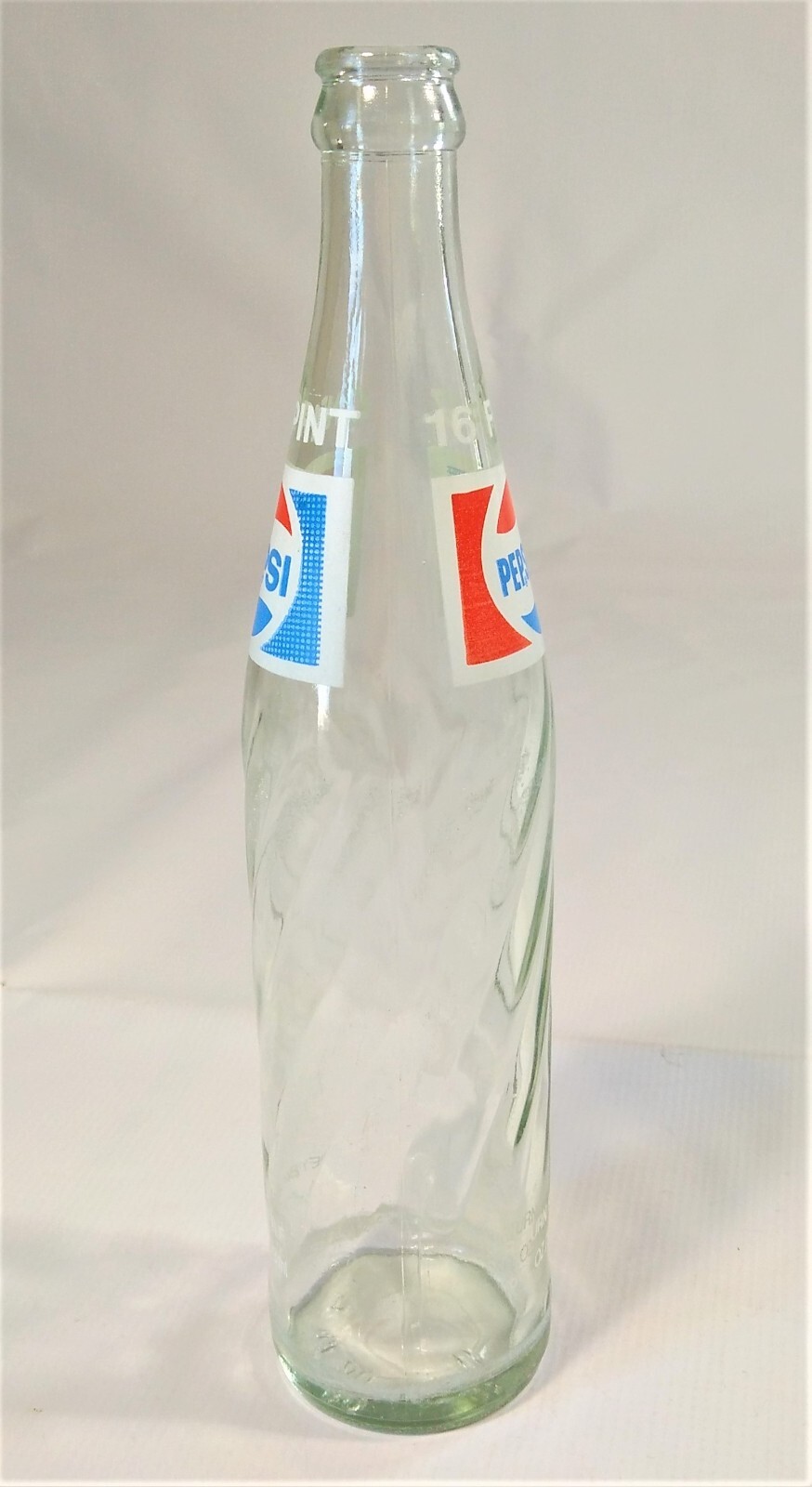 Pepsi Cola Bottle One Pt 16 Oz Return For Deposit Money Back Soda Pop Clear Vtg