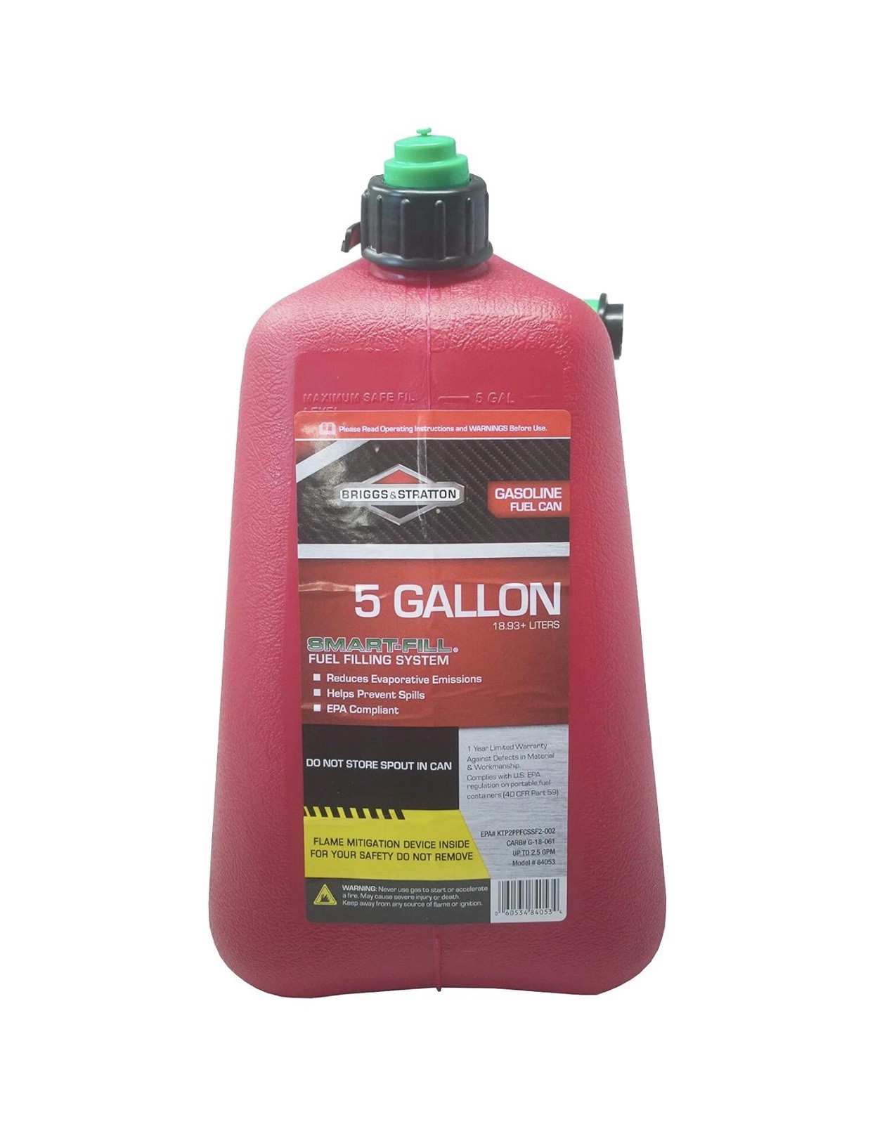 Briggs & Stratton Gas Can, 5 Gallon Red Gas Can with Smart Fill Gas Can Spout.
