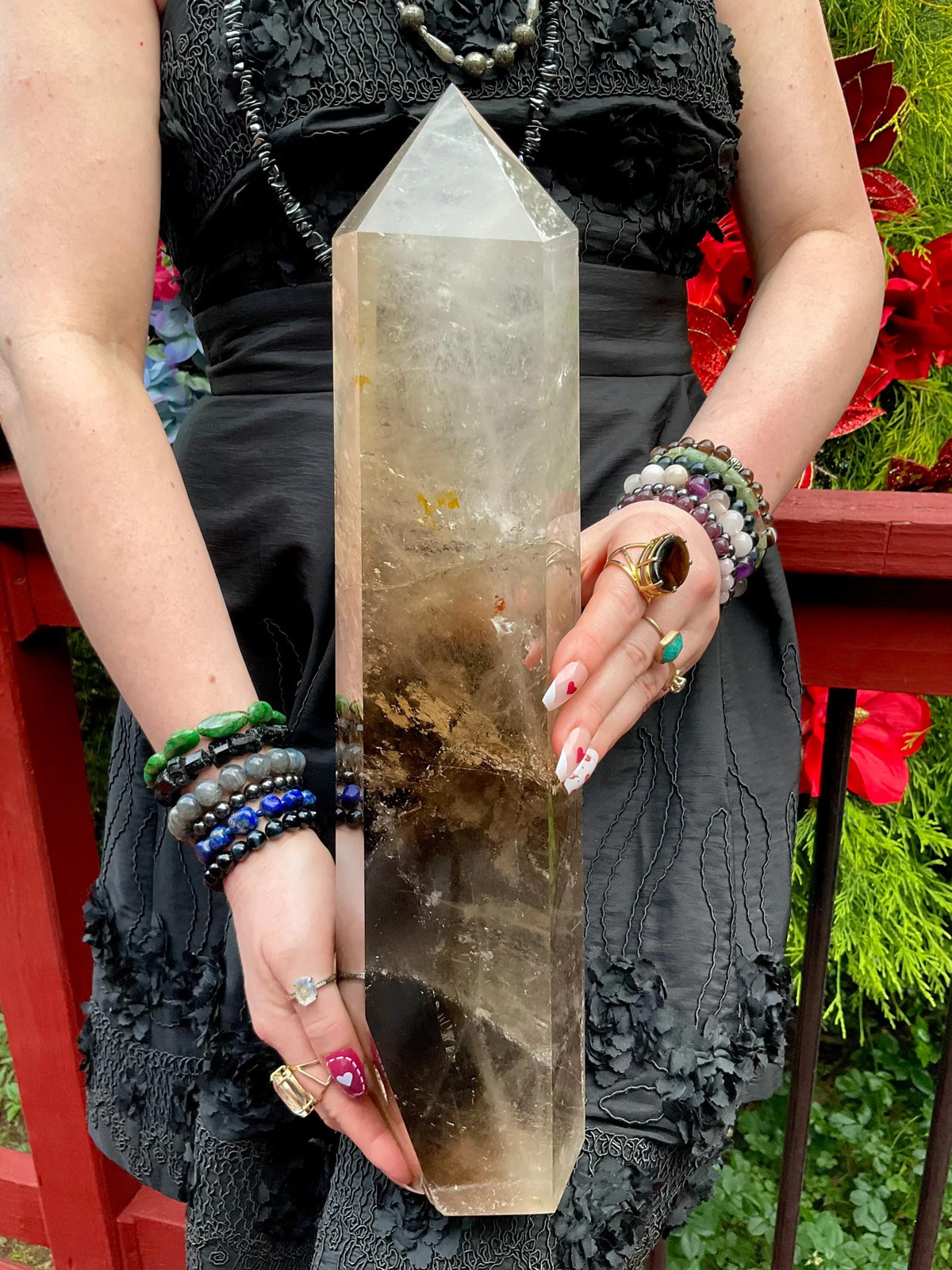 Clear Quartz Crystal Generator ~ Large 11 Lb. 12 oz. ~ 16″ Tall ~ Smokey Inclus