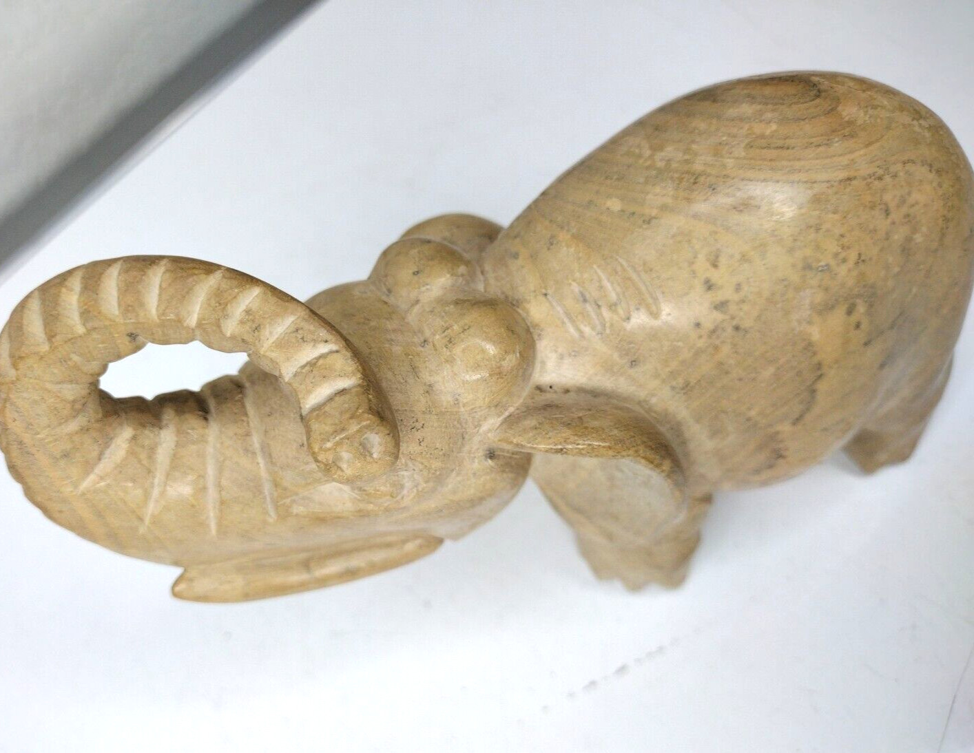 Vintage Petrified Stone Asian Elephant Sculpture Hand Carved 6″ Folk Art 1978