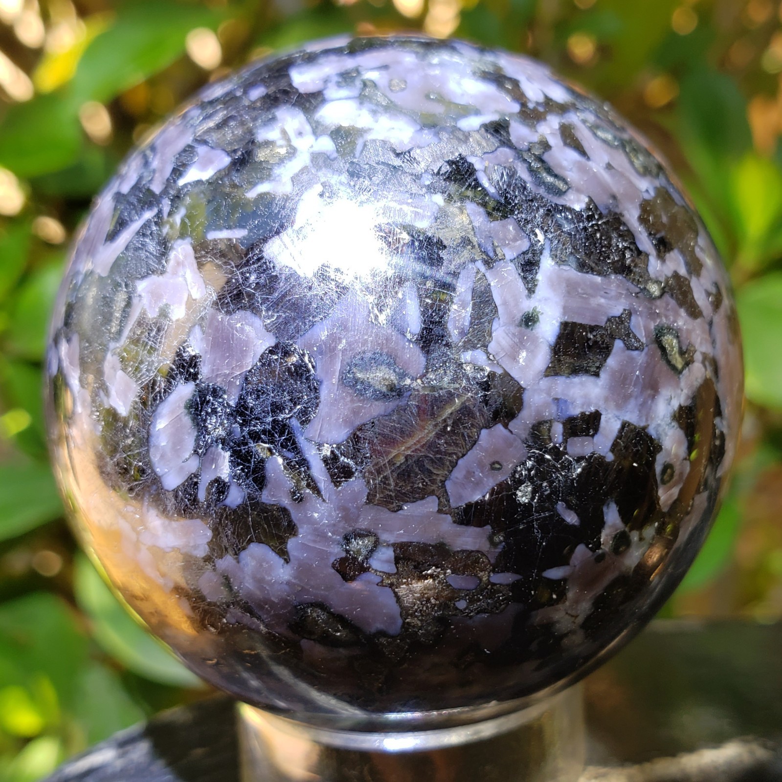 2.25″ Indigo Gabbro Mystic Merlinite Blizzard Stone Crystal Sphere Scratch