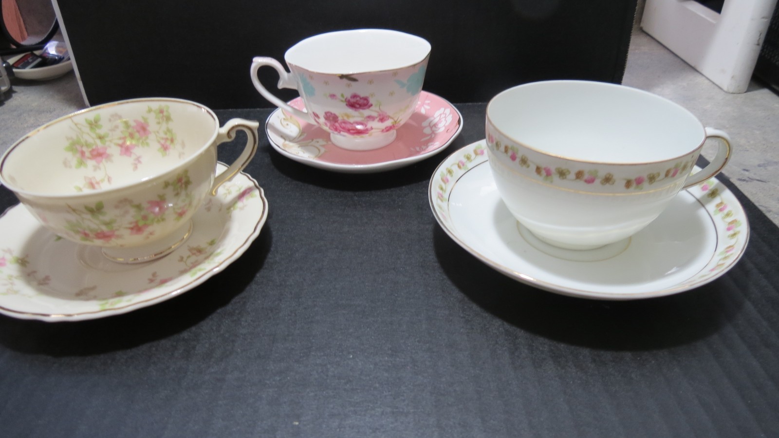 VINTAGE BONE CHINA 3 SETS Teacups AND Saucers BONE CHINA ASSORTED DESIGNS