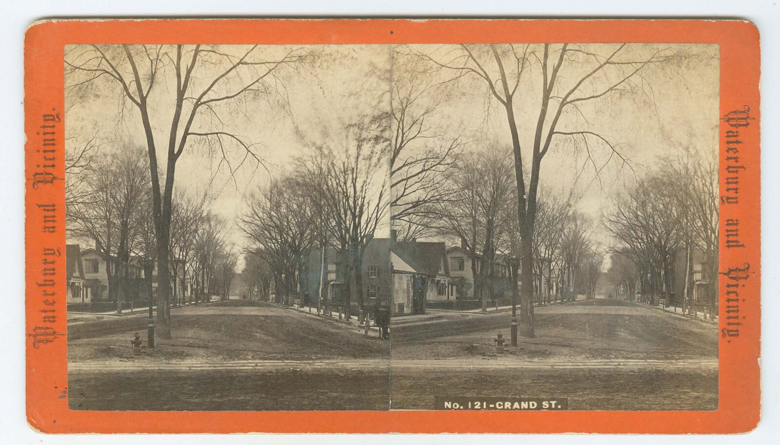 D1272~ CONNECTICUT – Grand Street Waterbury c.1870s Stereoview – by A.A. Adt