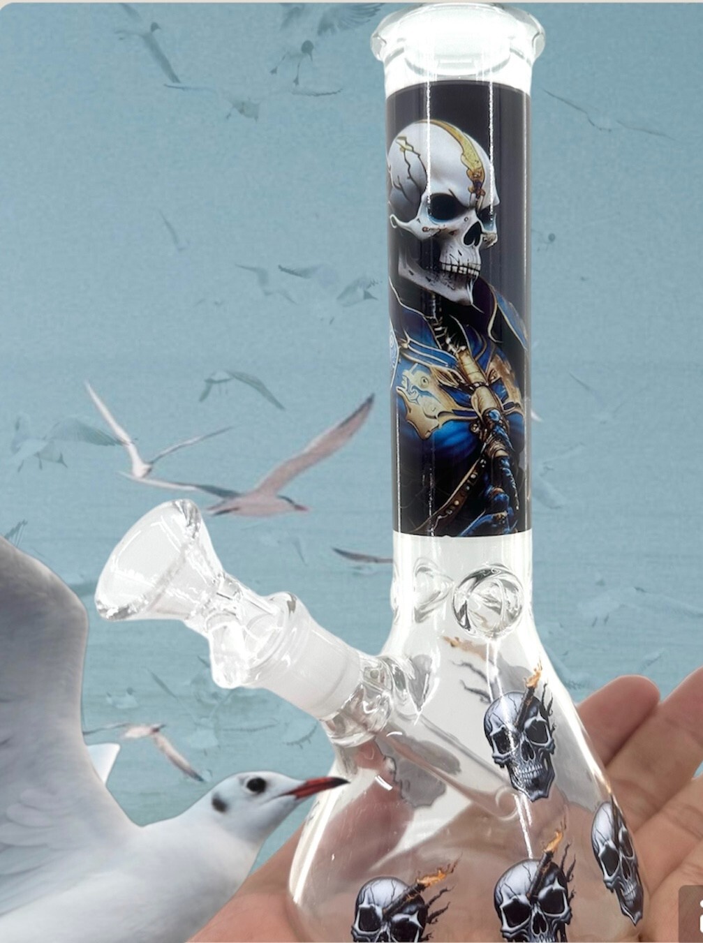 Best 8″ Hookah Skull Cartoon Clear Water Glass Bong Shisha Tobacco Smoking Pipes