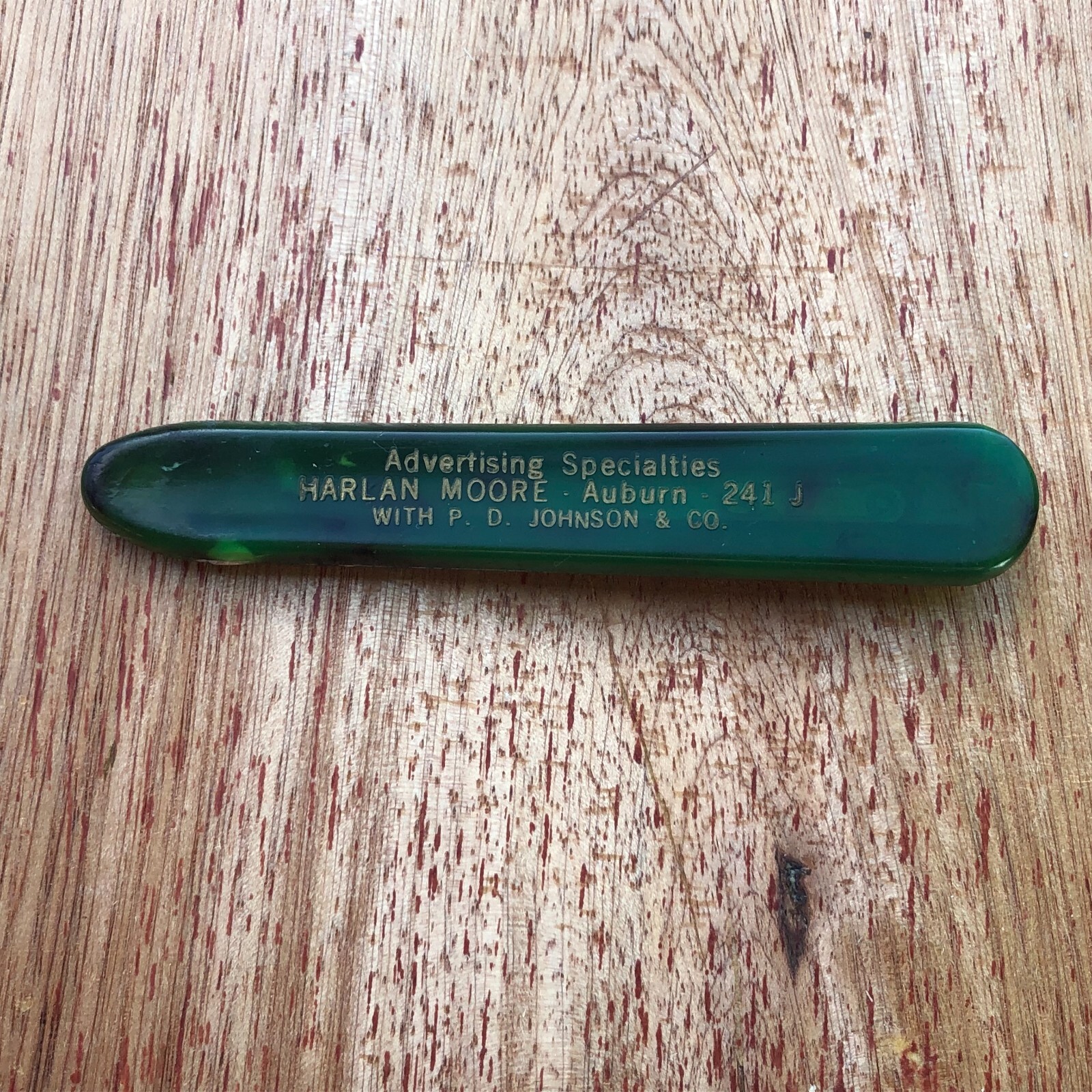Retractable Nail File Green Plastic Bakelite Celluloid Vintage Advertising Rough