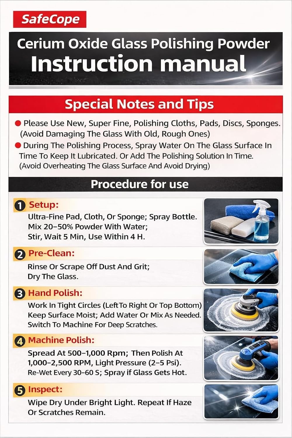 10 OZ 284g 99% Cerium Oxide Glass Polishing Powder 7-9 Um – Removes: Oil Film…