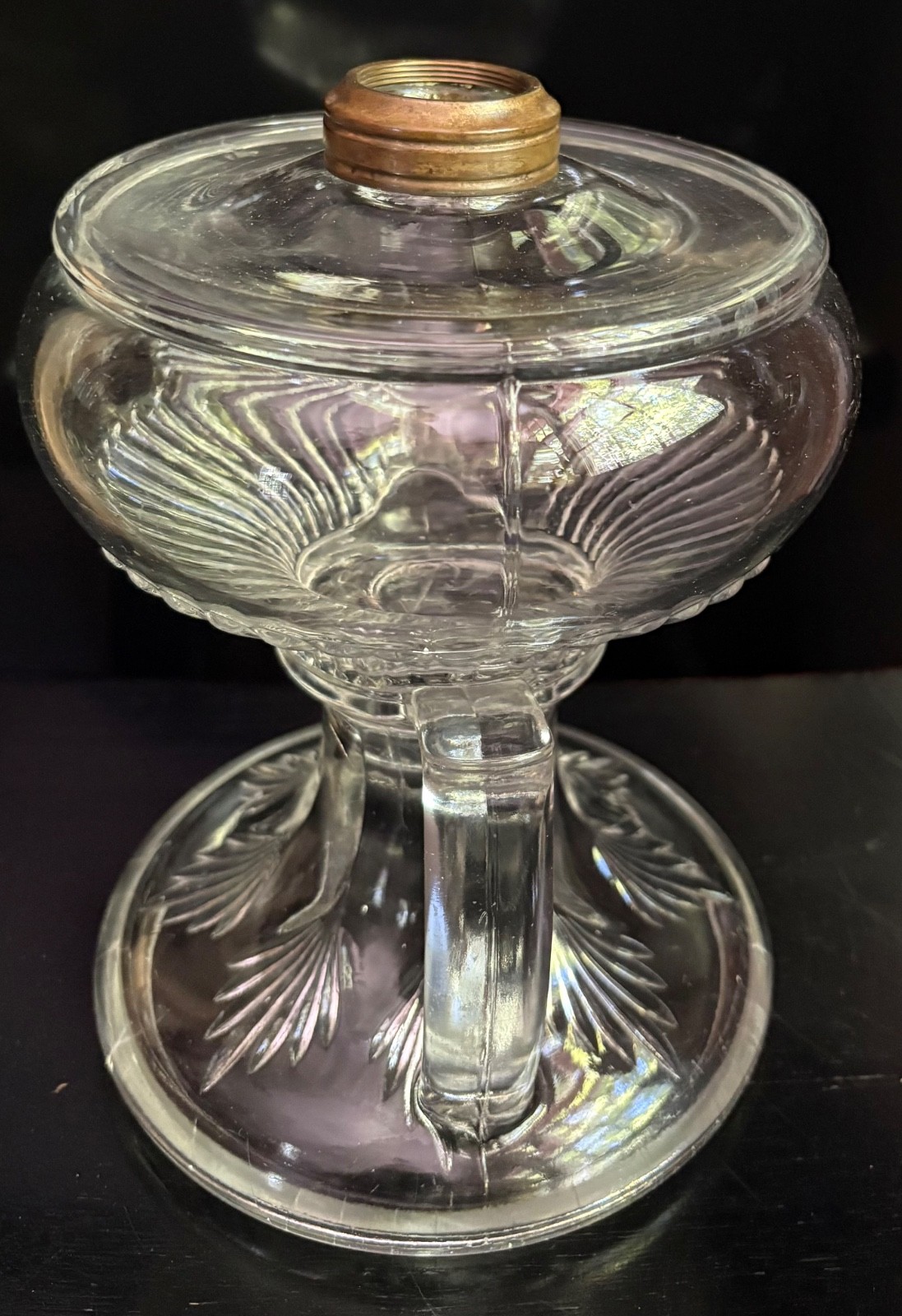 Antique EAPG Double-Handed Clear Glass Kerosene Oil Lamp – Circa 1890’s