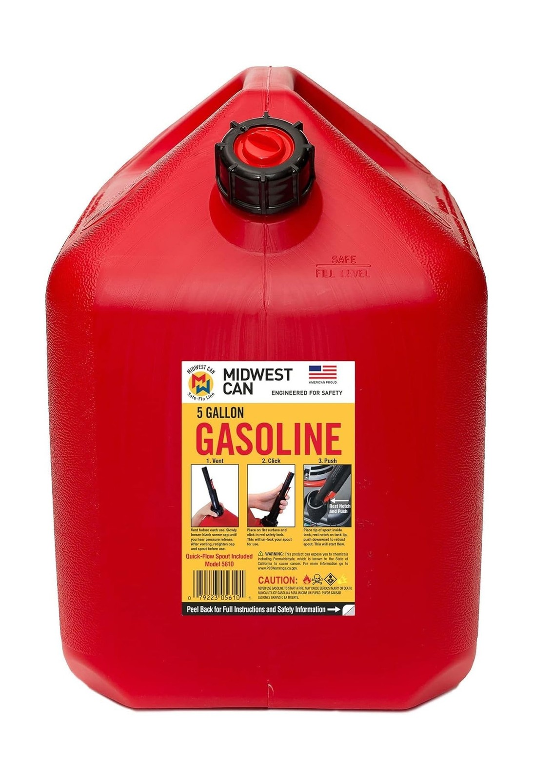 Midwest Can 5610 5 Gallon Gas Can Fuel Container Jugs w/Spout (2 Pack)