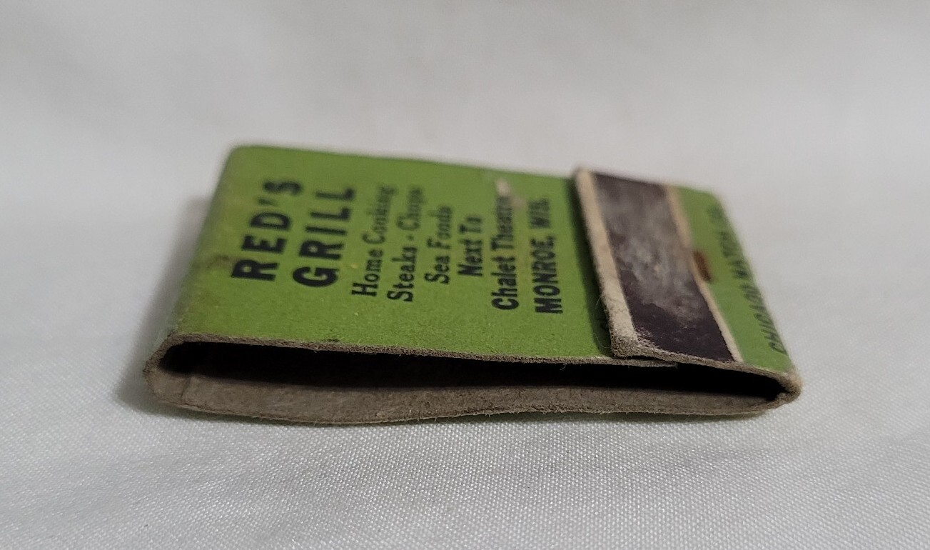 Vintage Matchbook Cover Red’s Grill Restaurant Girl Monroe Wisconsin Advertising