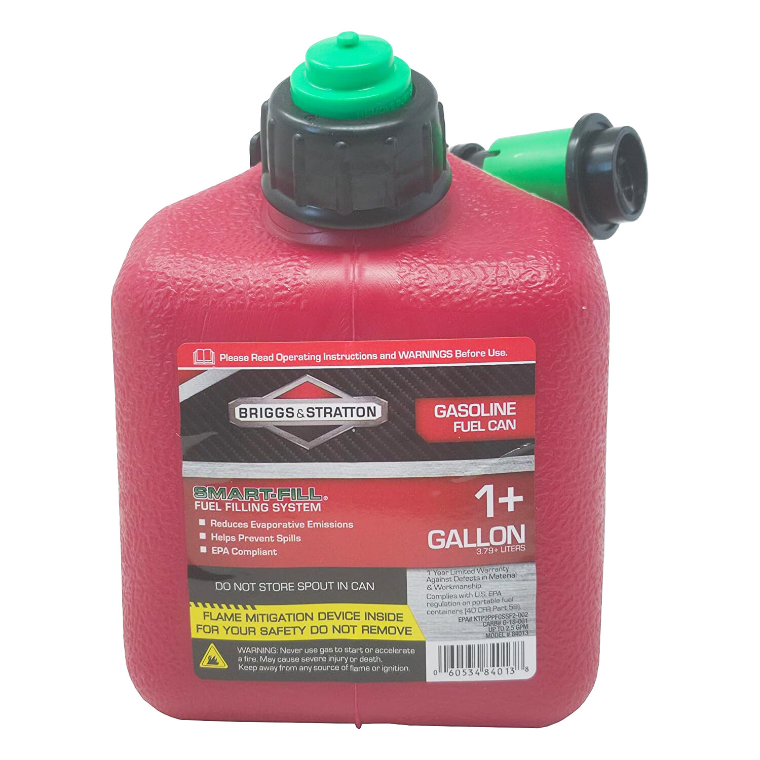Briggs & Stratton Gas Can, 1+ Gallon Red Gas Can with Smart Fill Gas Can Spout.