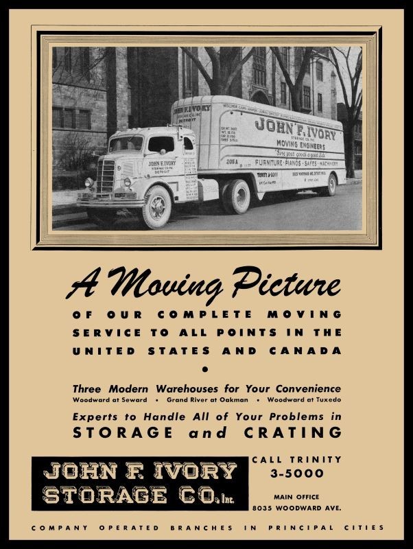 1950 John F. Ivory Storage Co. Moving Engineers Detroit NEW Metal Sign: 12 x 16″