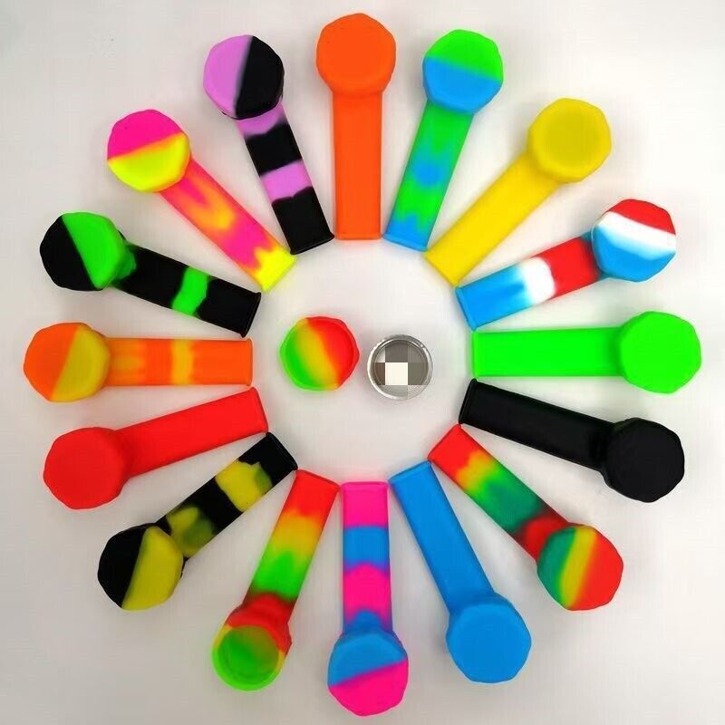 New Lot Of 2/4/5/10 Mixed Color Silicone Pipe With Cap & Stainless Steel Bowl