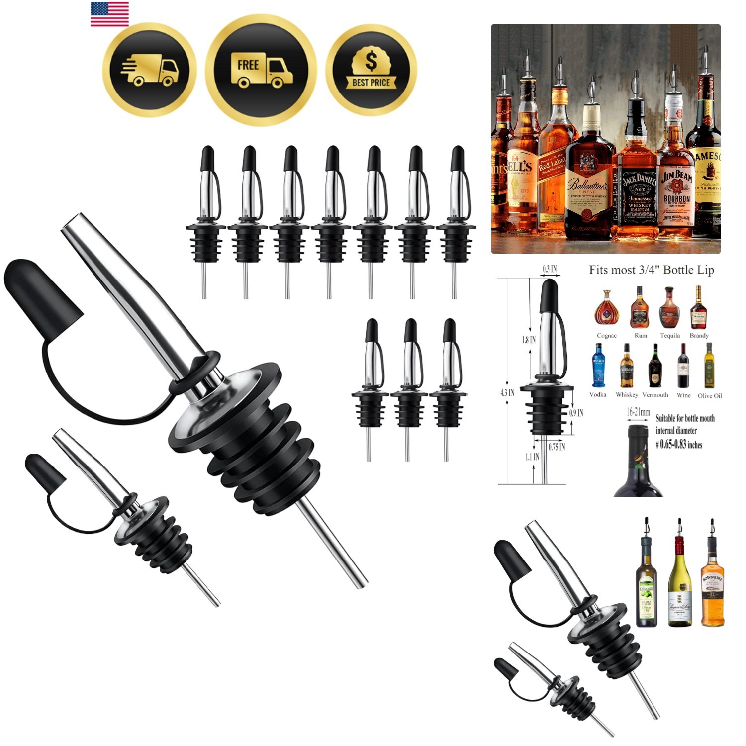 12 Pack Liquor Pour Spout With Dust Caps – Bottle Pourers for Alcohol, Olive …