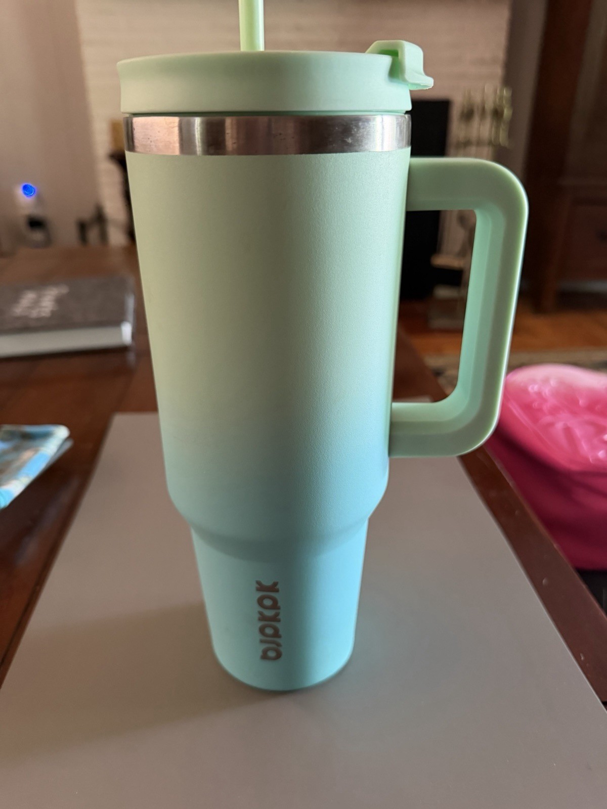 40 Ounce SS Ombré Green Cup Mug W/lid & Straw