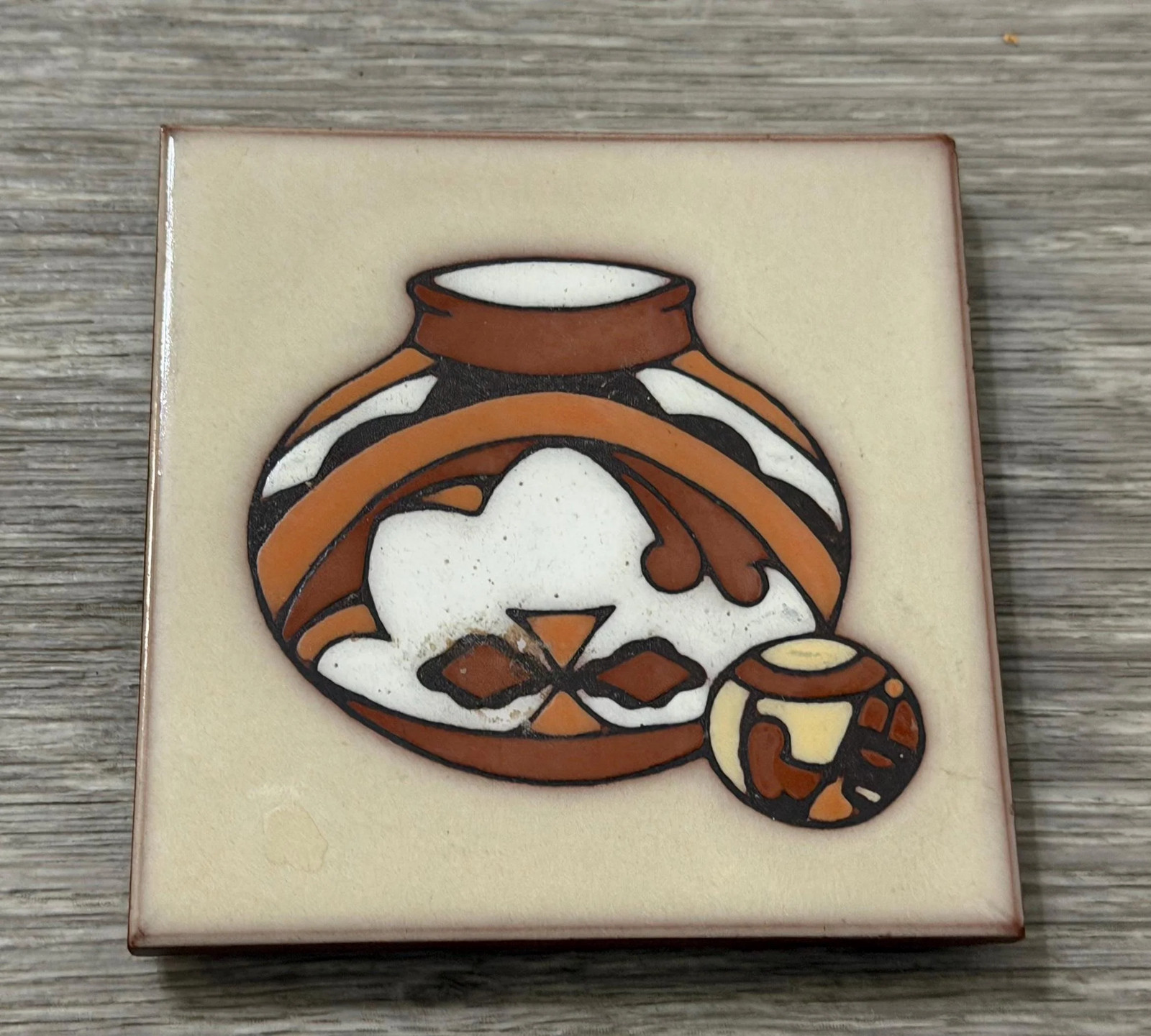 Vintage Cleo Teissedre Hand-Painted Tile Southwest Pottery Art