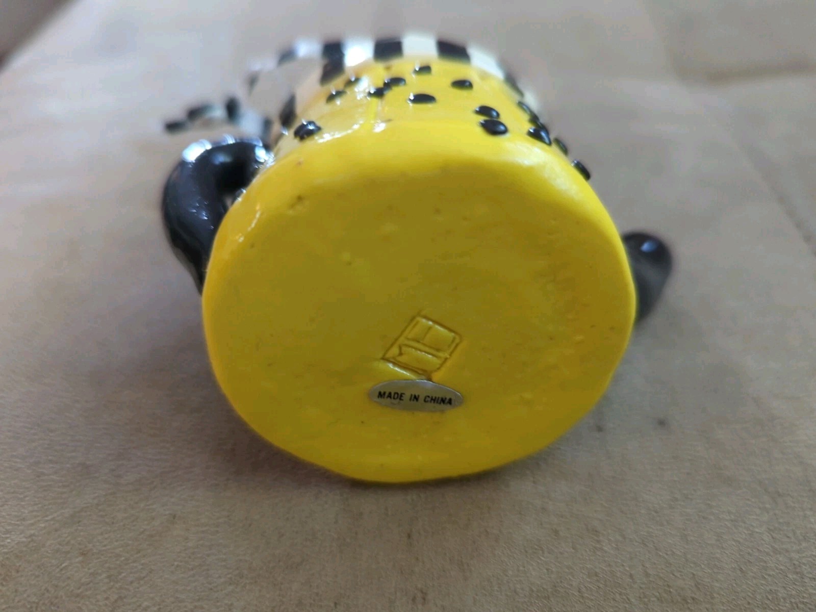 Mary Engelbreit Yellow W/Black Polka Dots Teapot Hanging Christmas Ornament